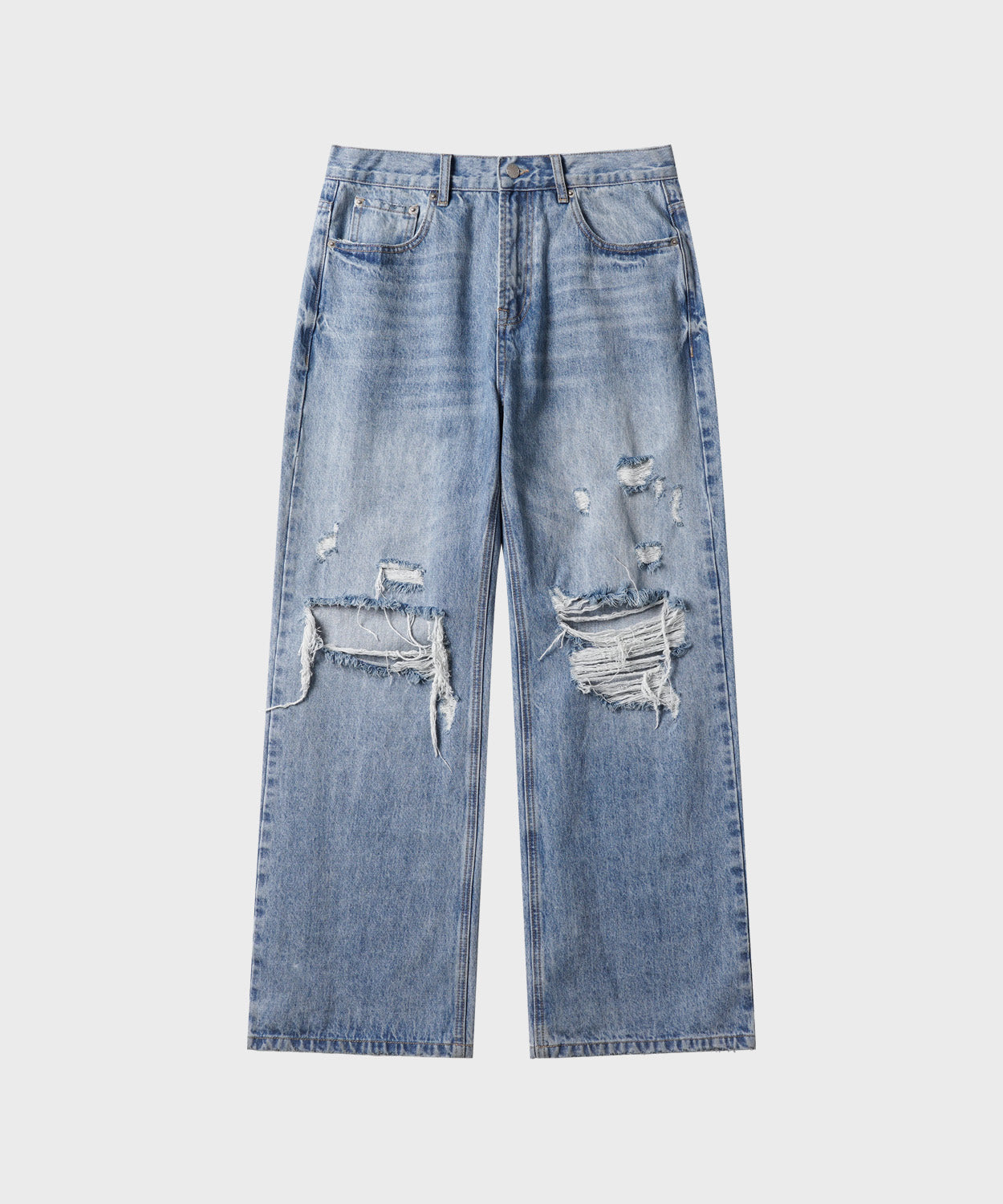 Distressed Flared Denim Pants [Light Blue]
