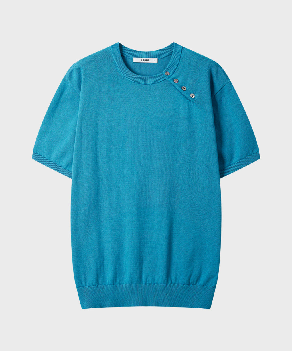 Diagonal Henley Neck Short Sleeve Knit [Mint]