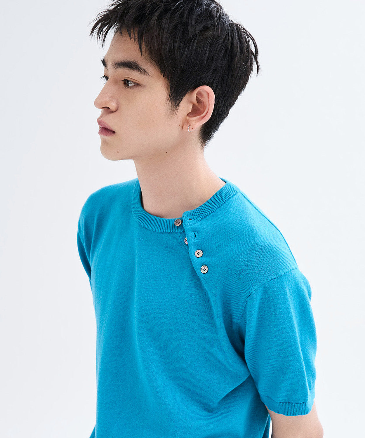 Diagonal Henley Neck Short Sleeve Knit [Mint]