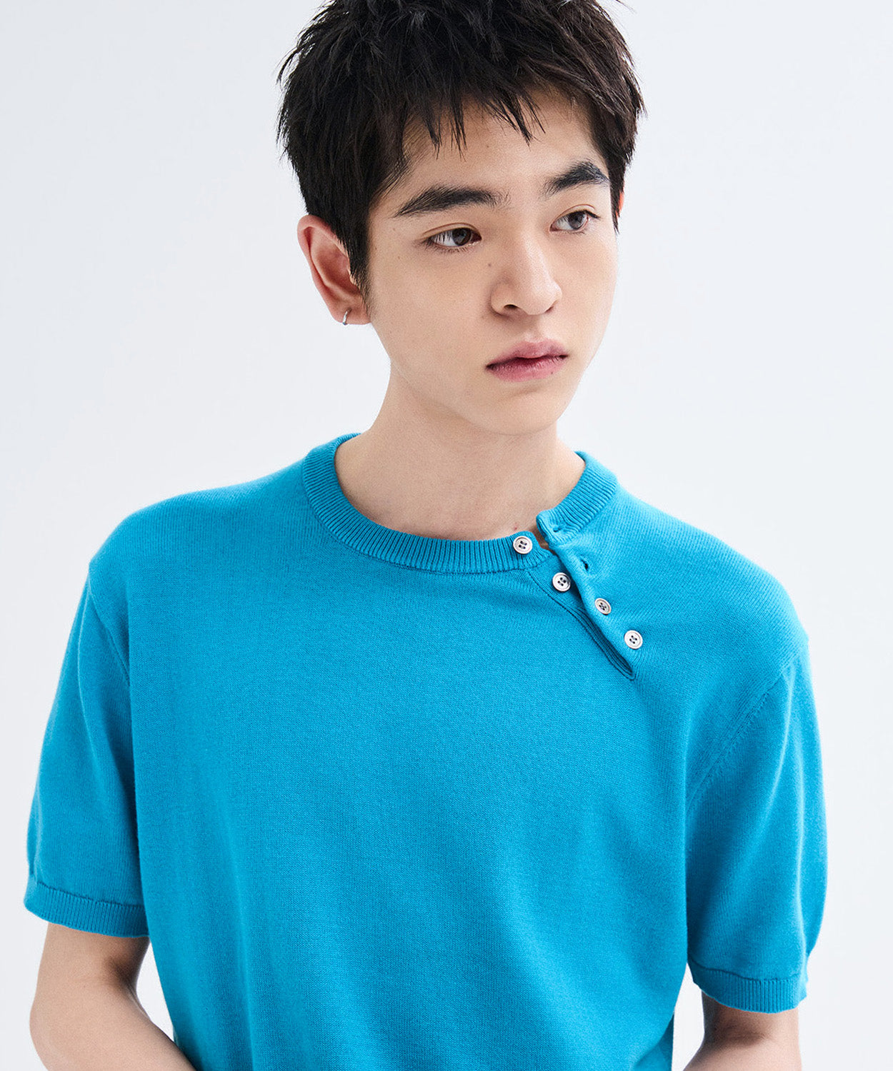 Diagonal Henley Neck Short Sleeve Knit [Mint]