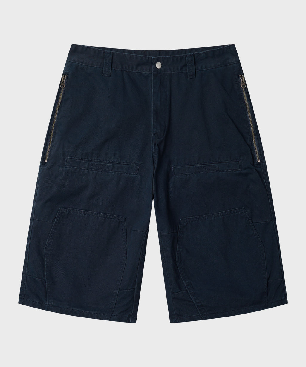 Side Zipper Cargo Bermuda Shorts [Navy]