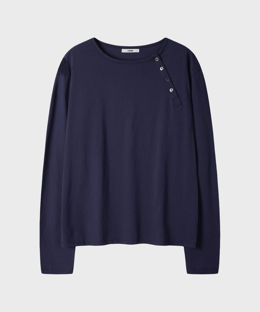 Diagonal Henley Neck Long Sleeve T-Shirt [Navy]