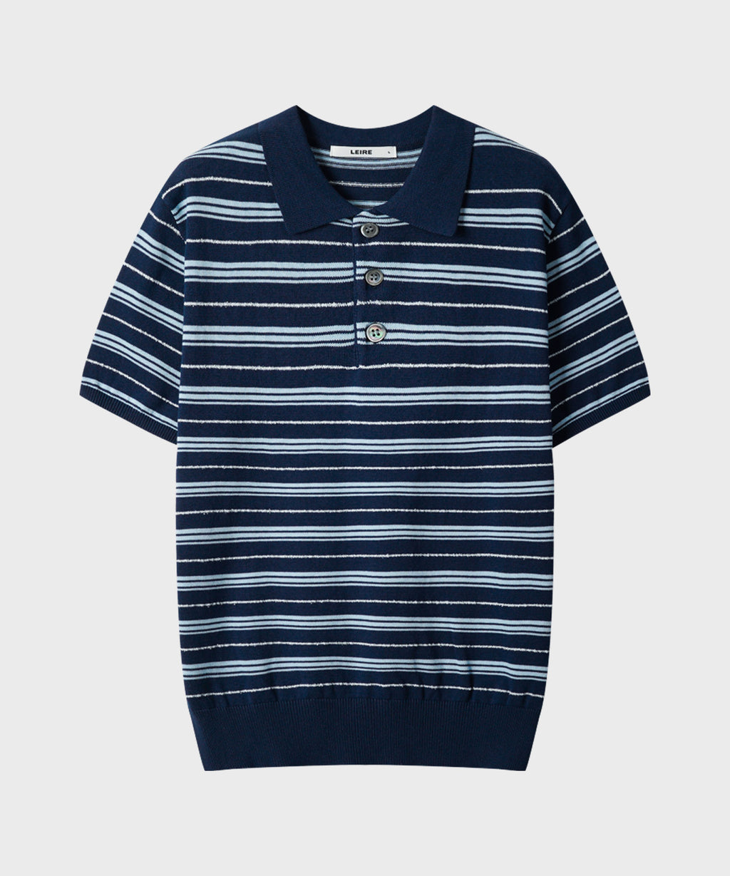 Stripe Collar Short Sleeve Crop Knit [Navy]