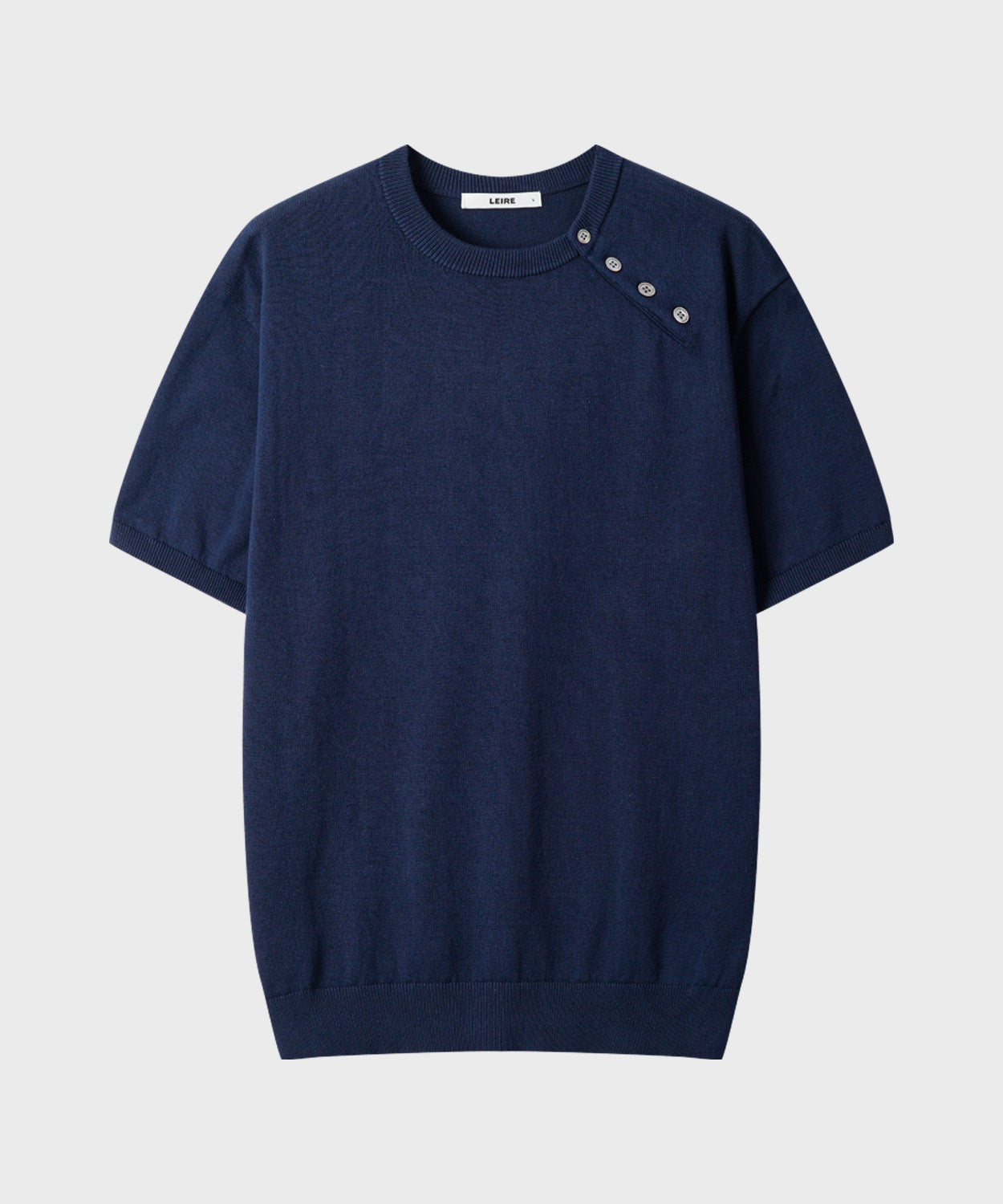 Diagonal Henley Neck Short Sleeve Knit [Navy]