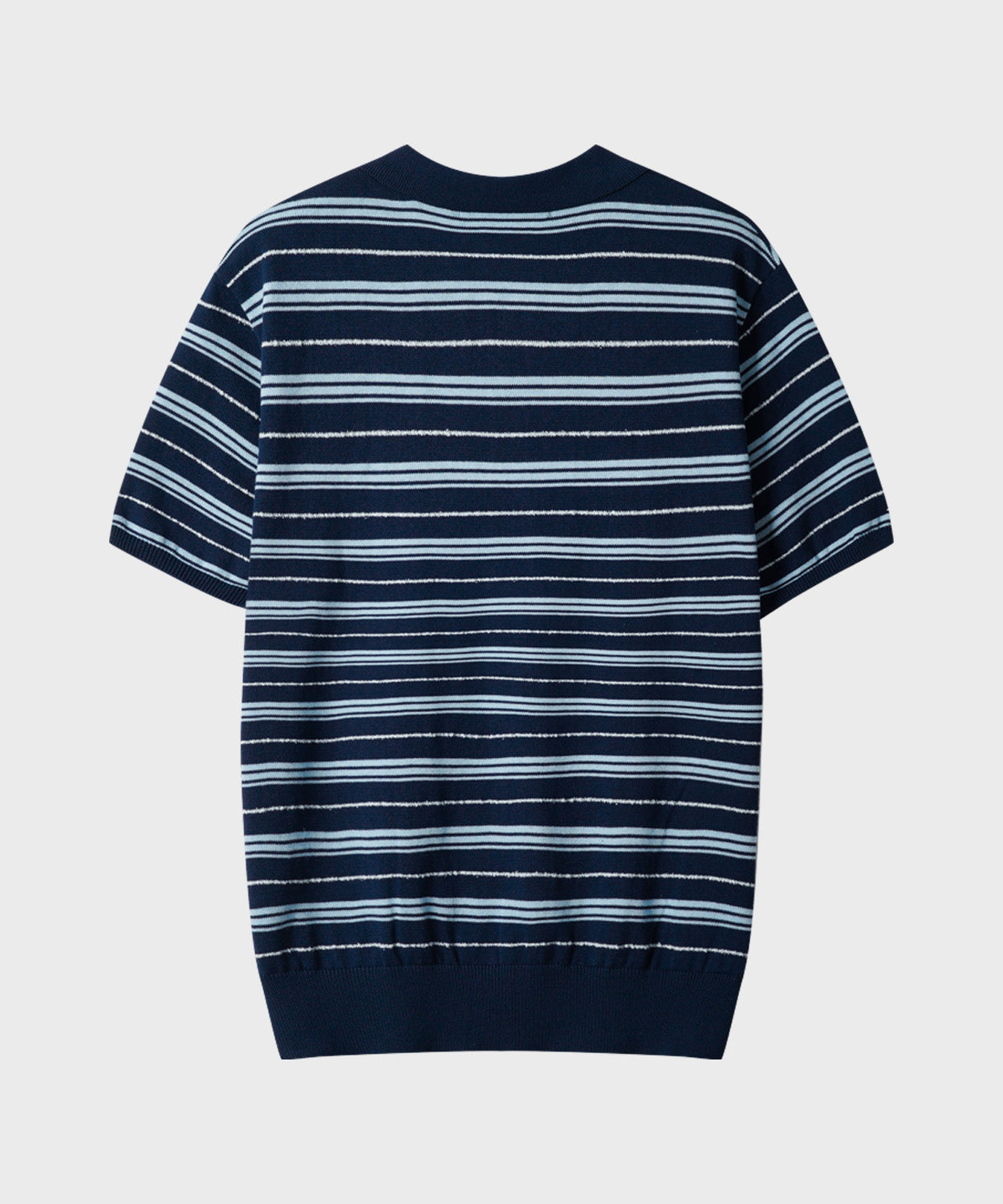 Stripe Collar Short Sleeve Crop Knit [Navy]