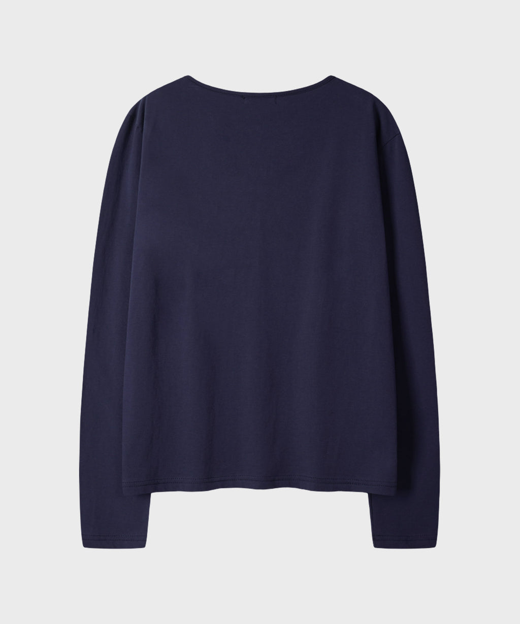 Diagonal Henley Neck Long Sleeve T-Shirt [Navy]