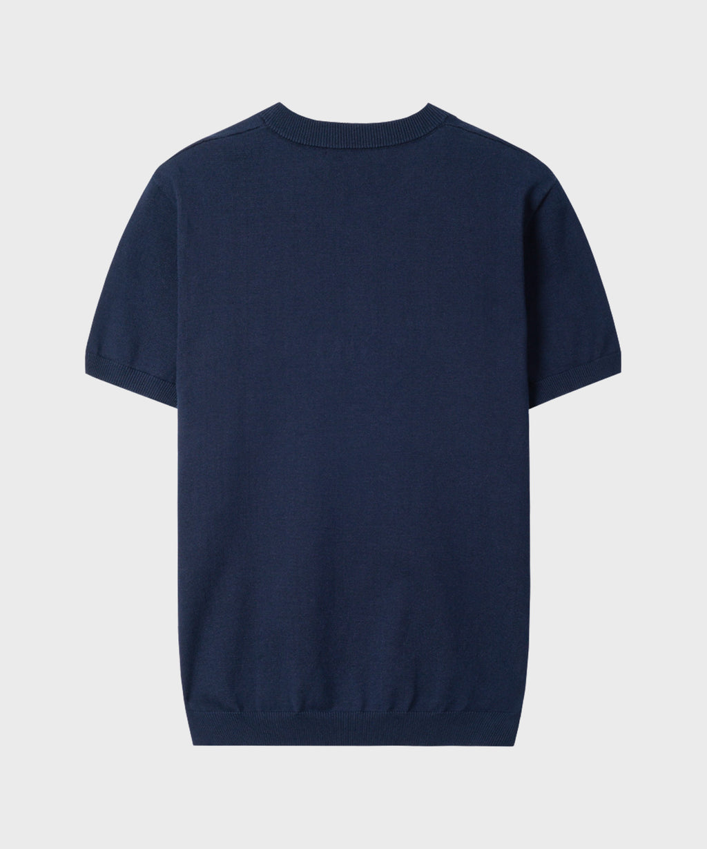 Muscle Fit Henley Neck Short Sleeve Knit [Navy]
