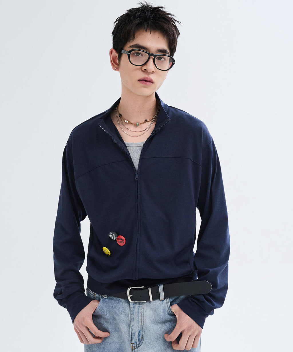 Slim Fit Light Jersey Zip-Up [Navy]