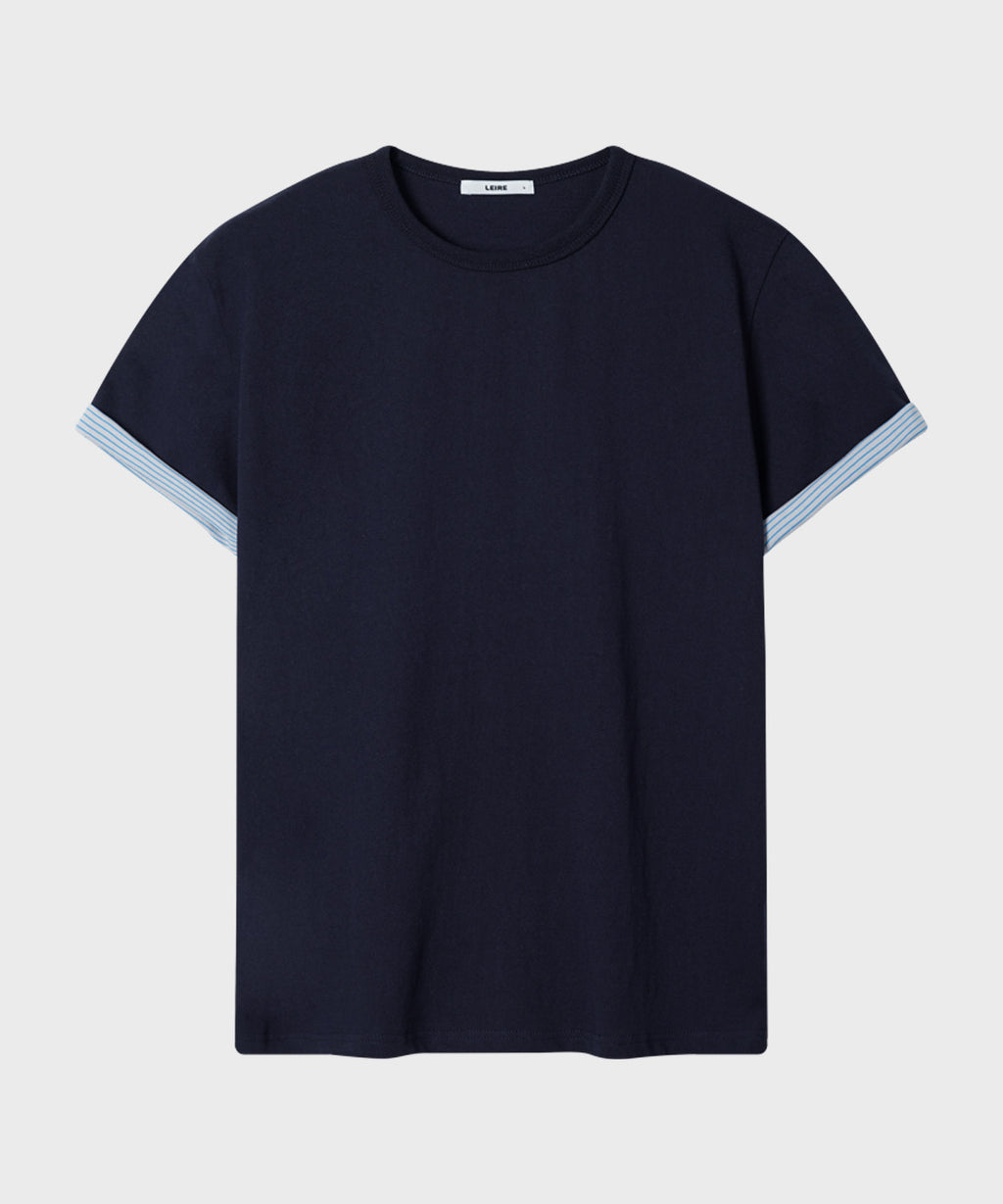 Stripe Layered Roll-Up T-Shirt [Navy]