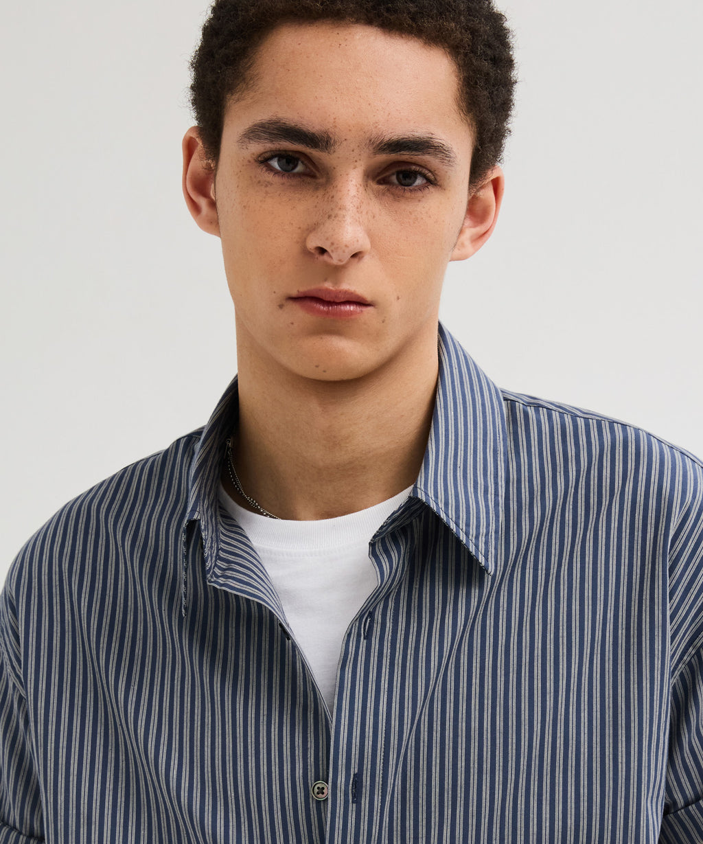Essential Stripe Short Sleeve Shirt [Navy]