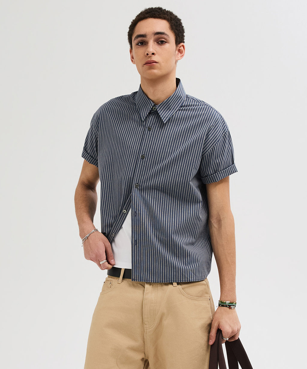 Essential Stripe Short Sleeve Shirt [Navy]