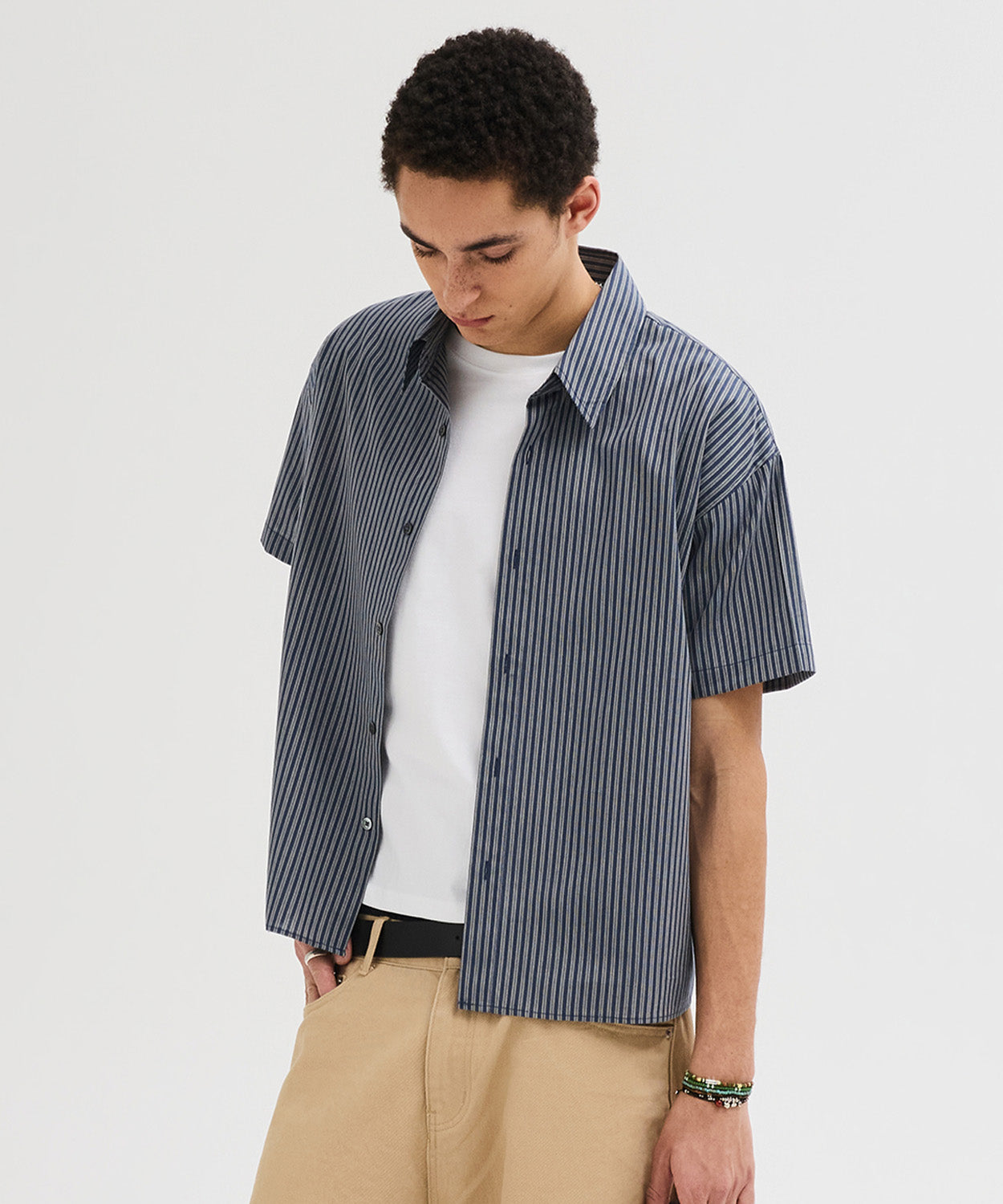 Essential Stripe Short Sleeve Shirt [Navy]