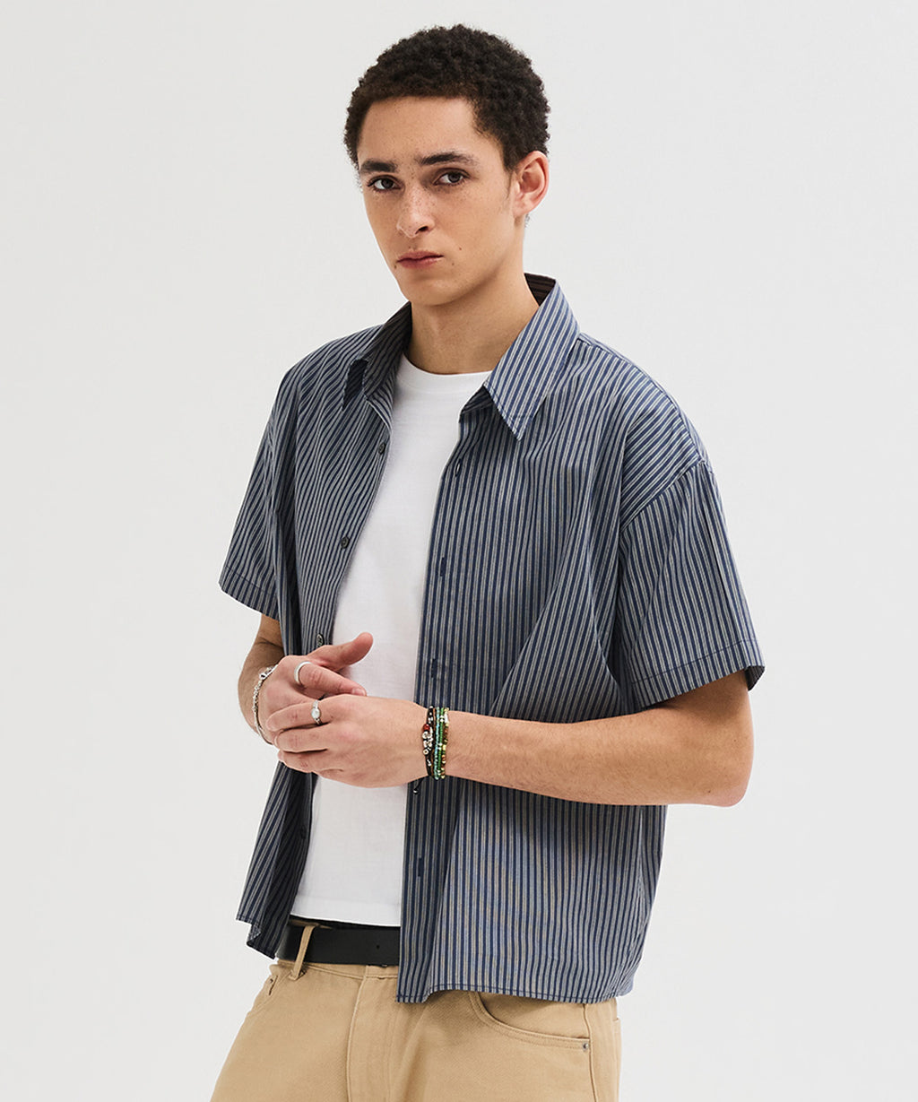 Essential Stripe Short Sleeve Shirt [Navy]