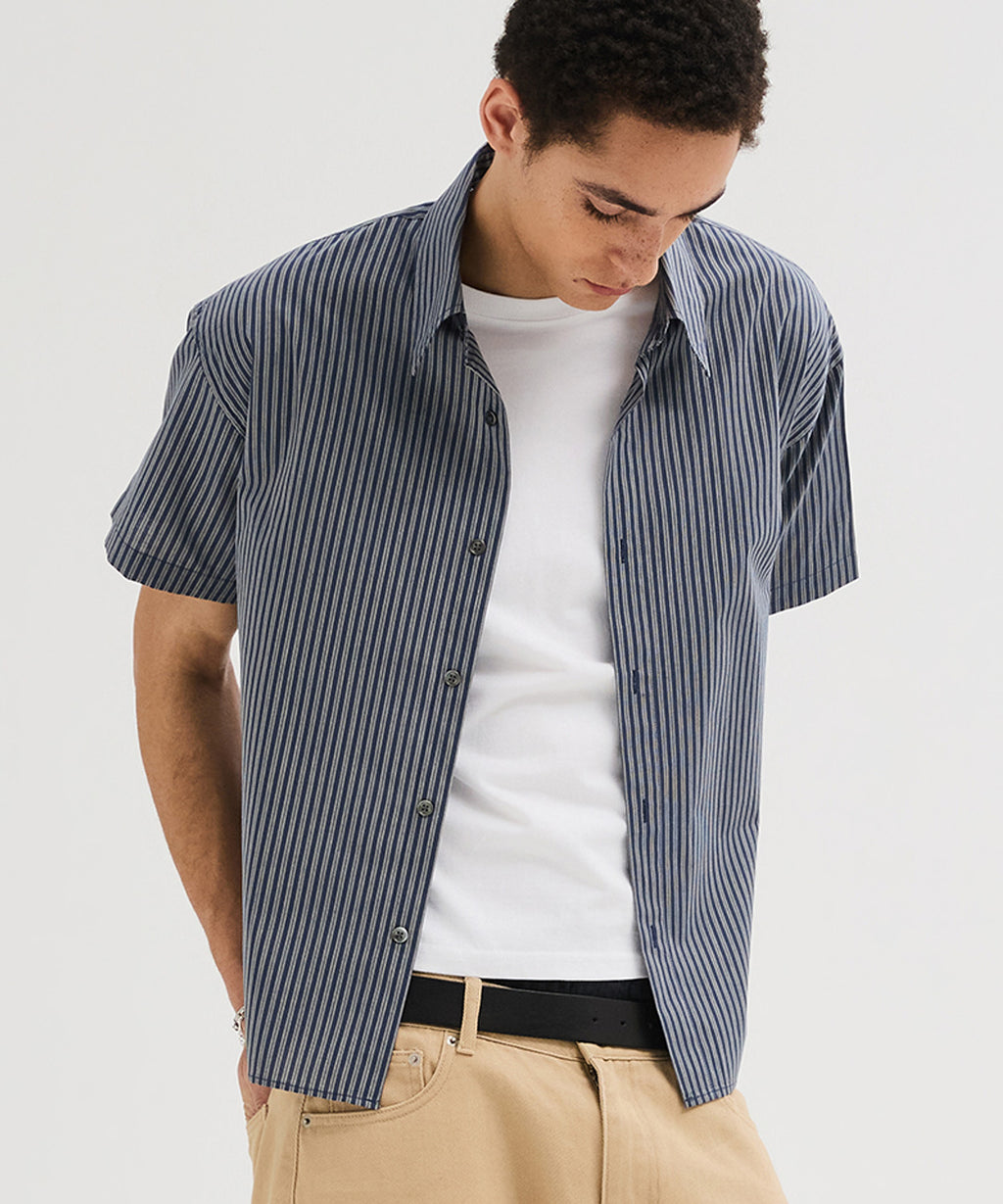 Essential Stripe Short Sleeve Shirt [Navy]