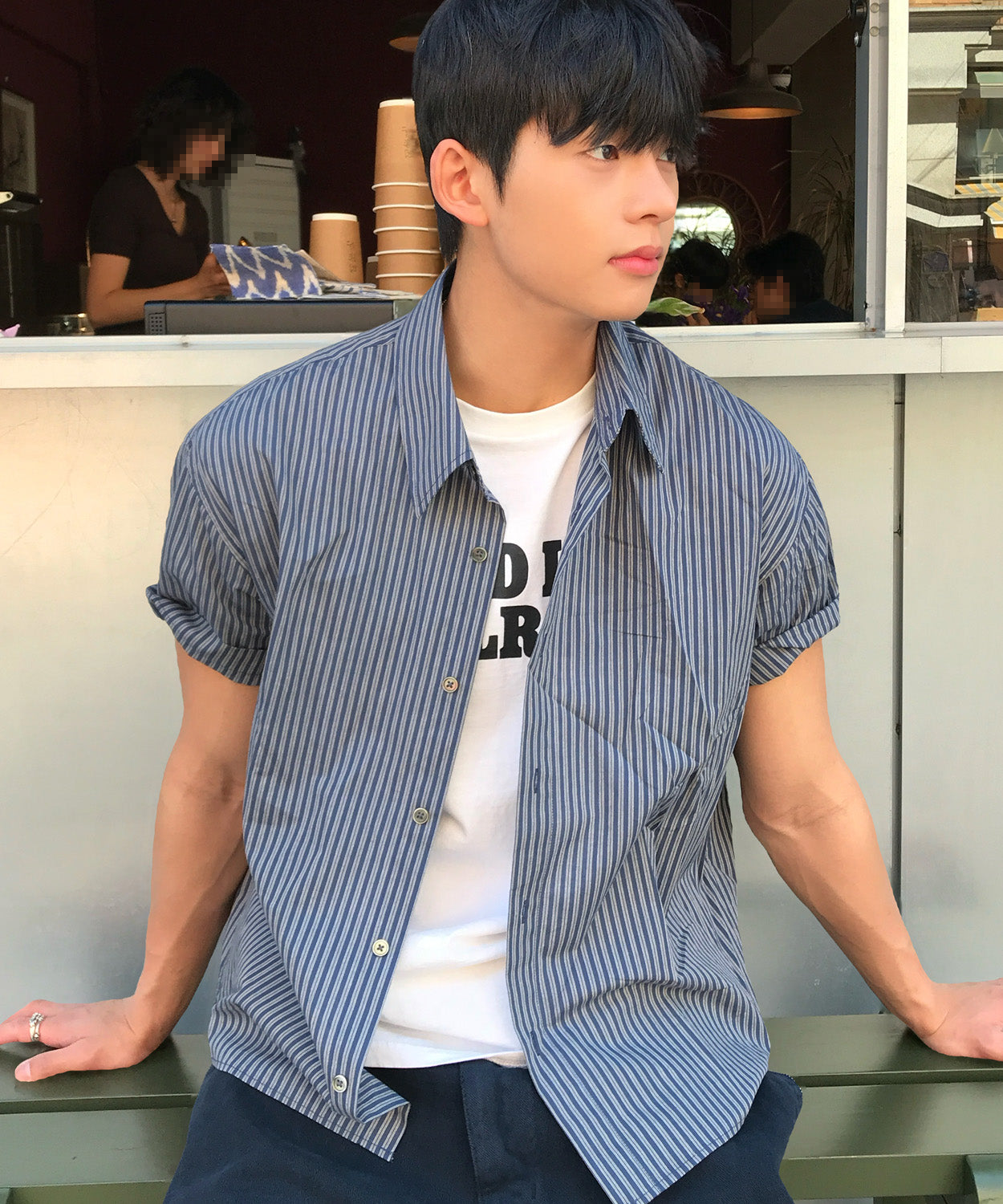 Essential Stripe Short Sleeve Shirt [Navy]