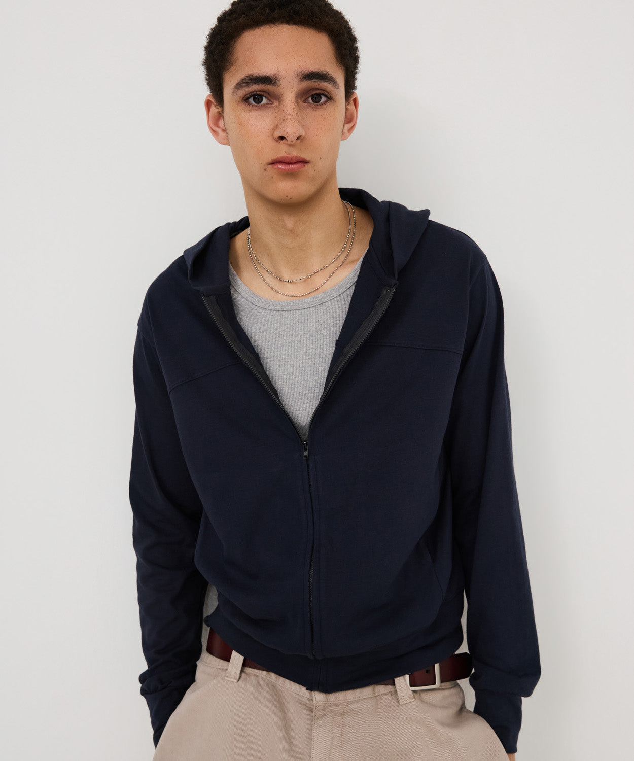 Slim Fit Hoodie Zip-Up [Navy]