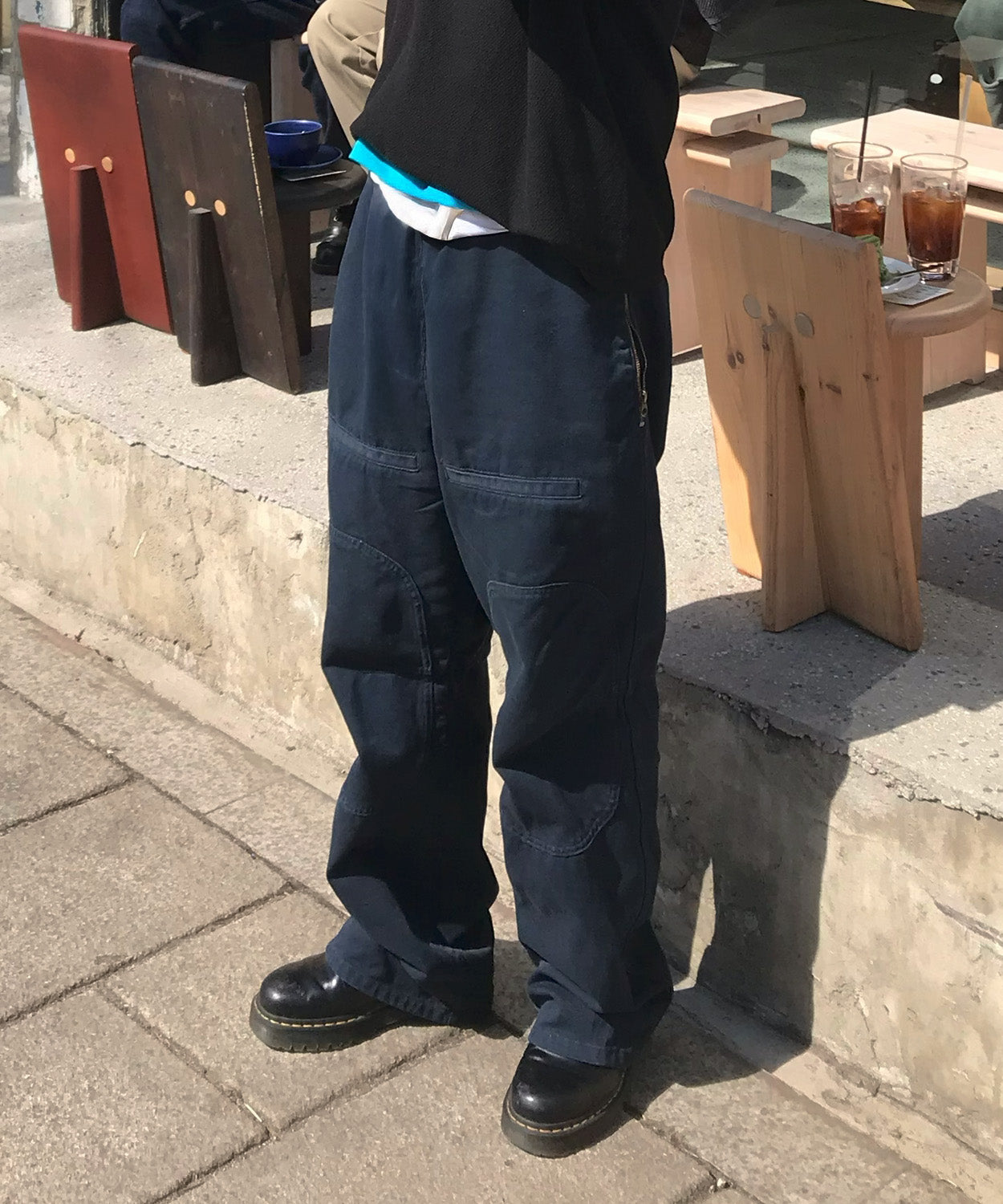 Side Zipper Garment Dyed Cargo Pants [Navy]