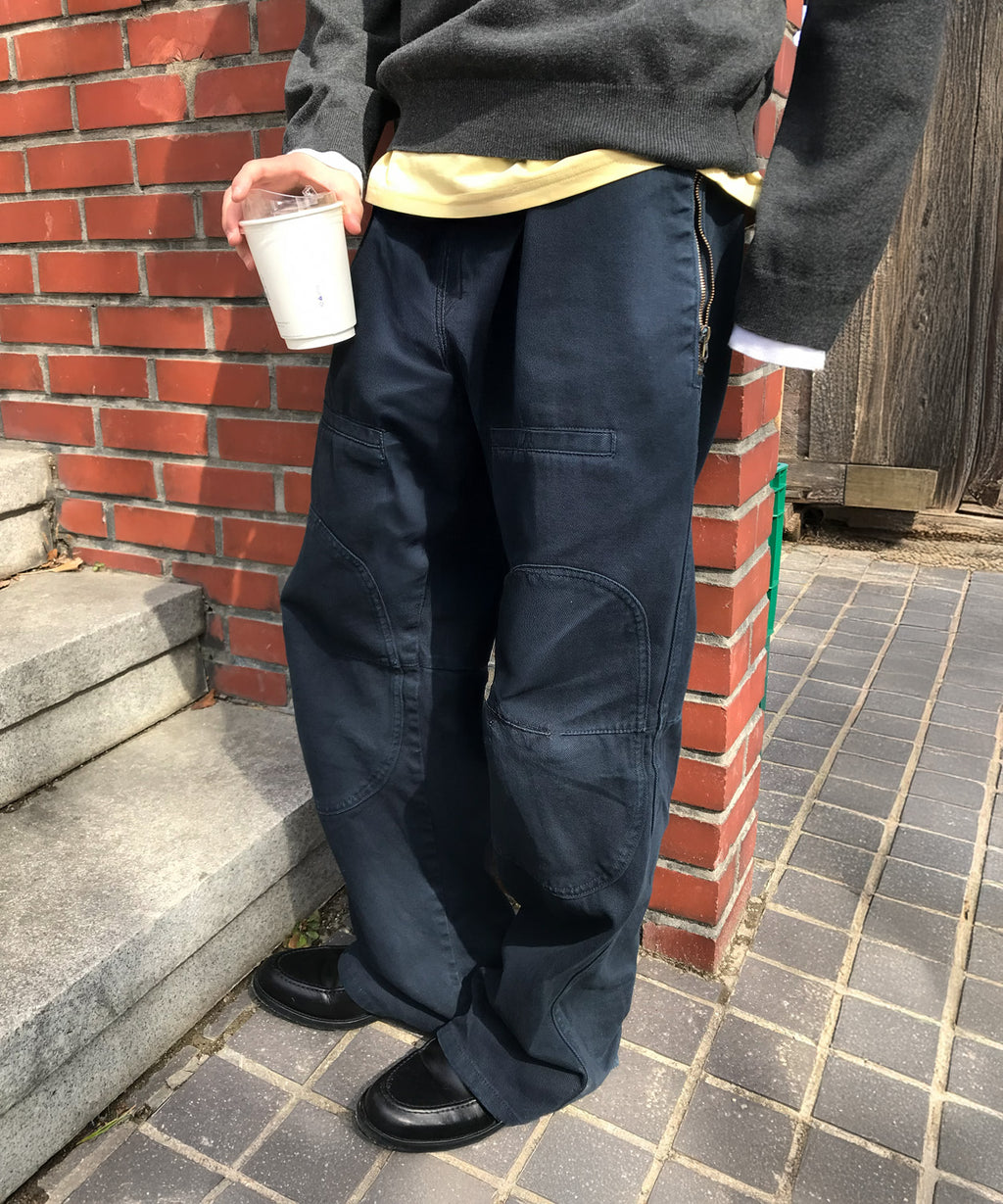 Side Zipper Garment Dyed Cargo Pants [Navy]
