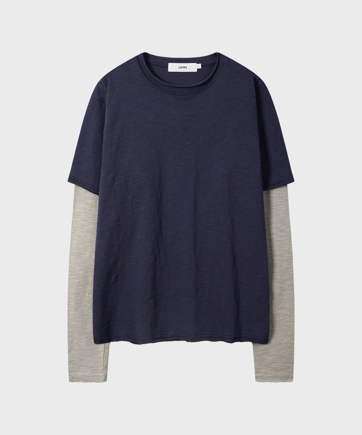 Cut-Off Layered Long Sleeve T-Shirt [Navy]
