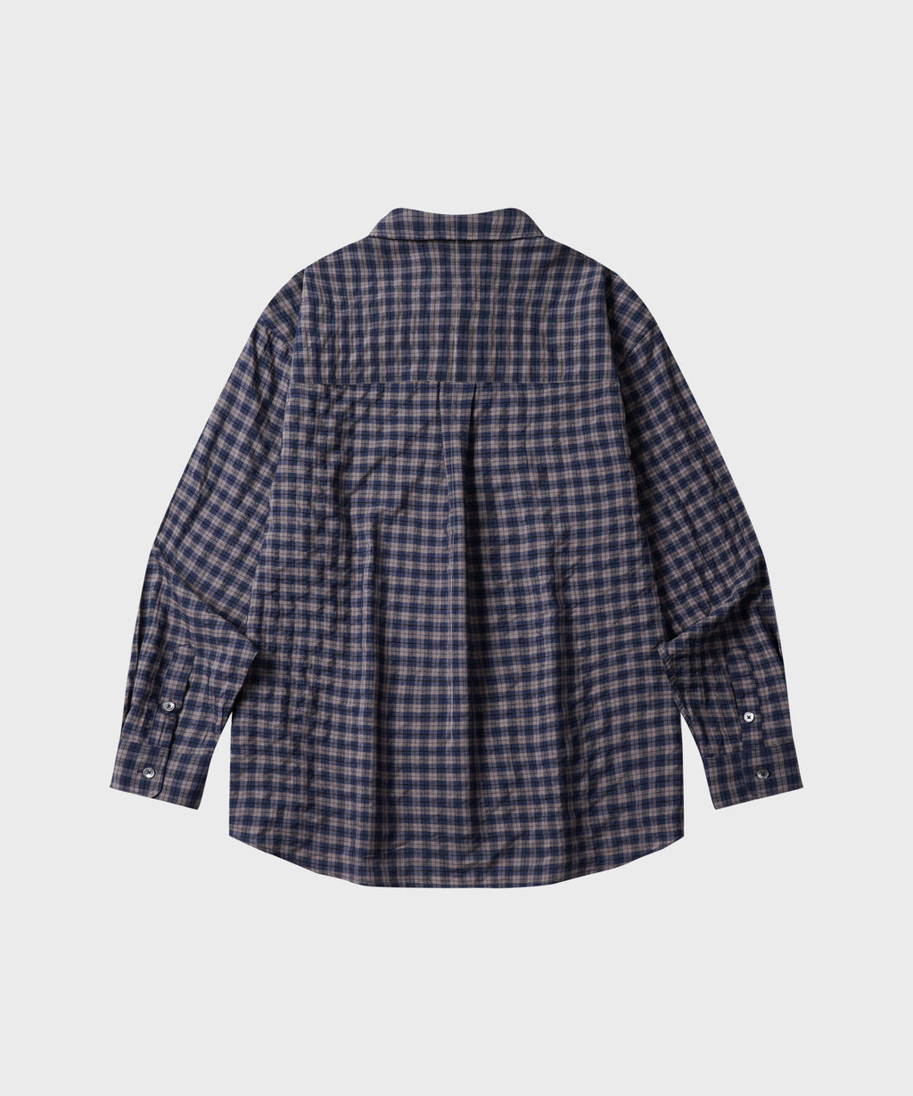 Seersucker Two-Tone Check Shirt [Navy]