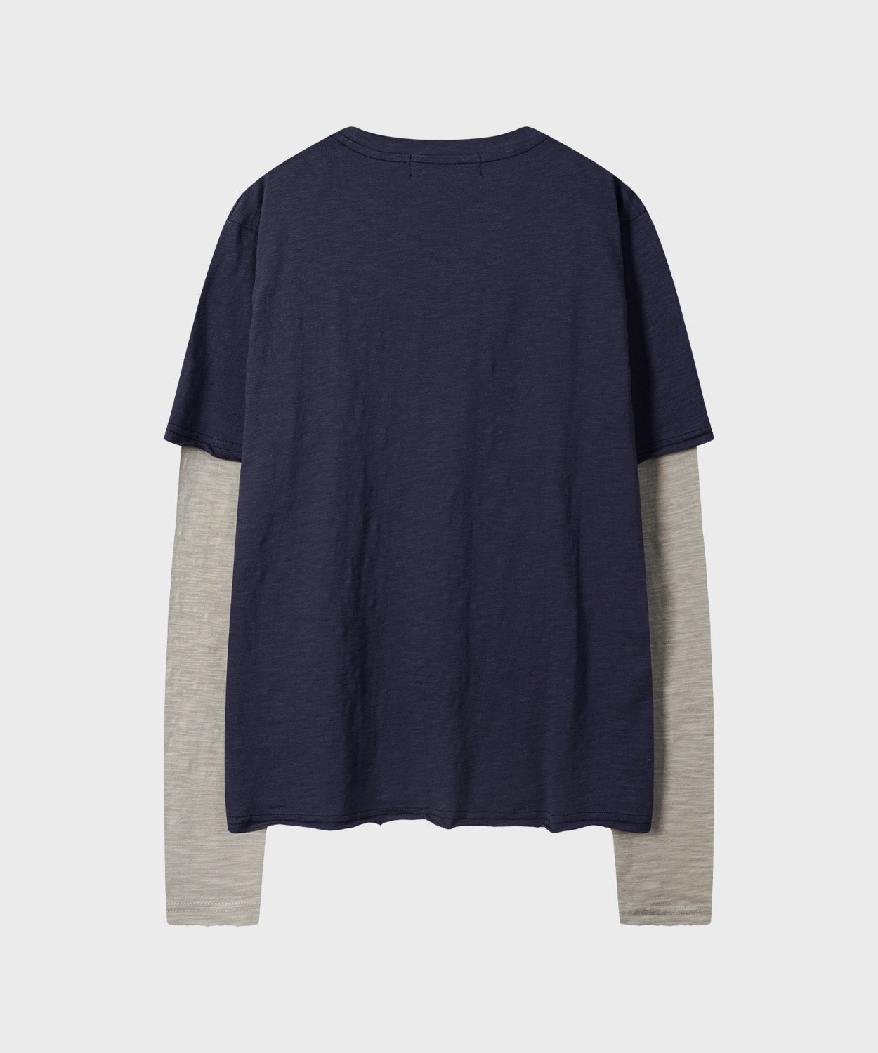 Cut-Off Layered Long Sleeve T-Shirt [Navy]