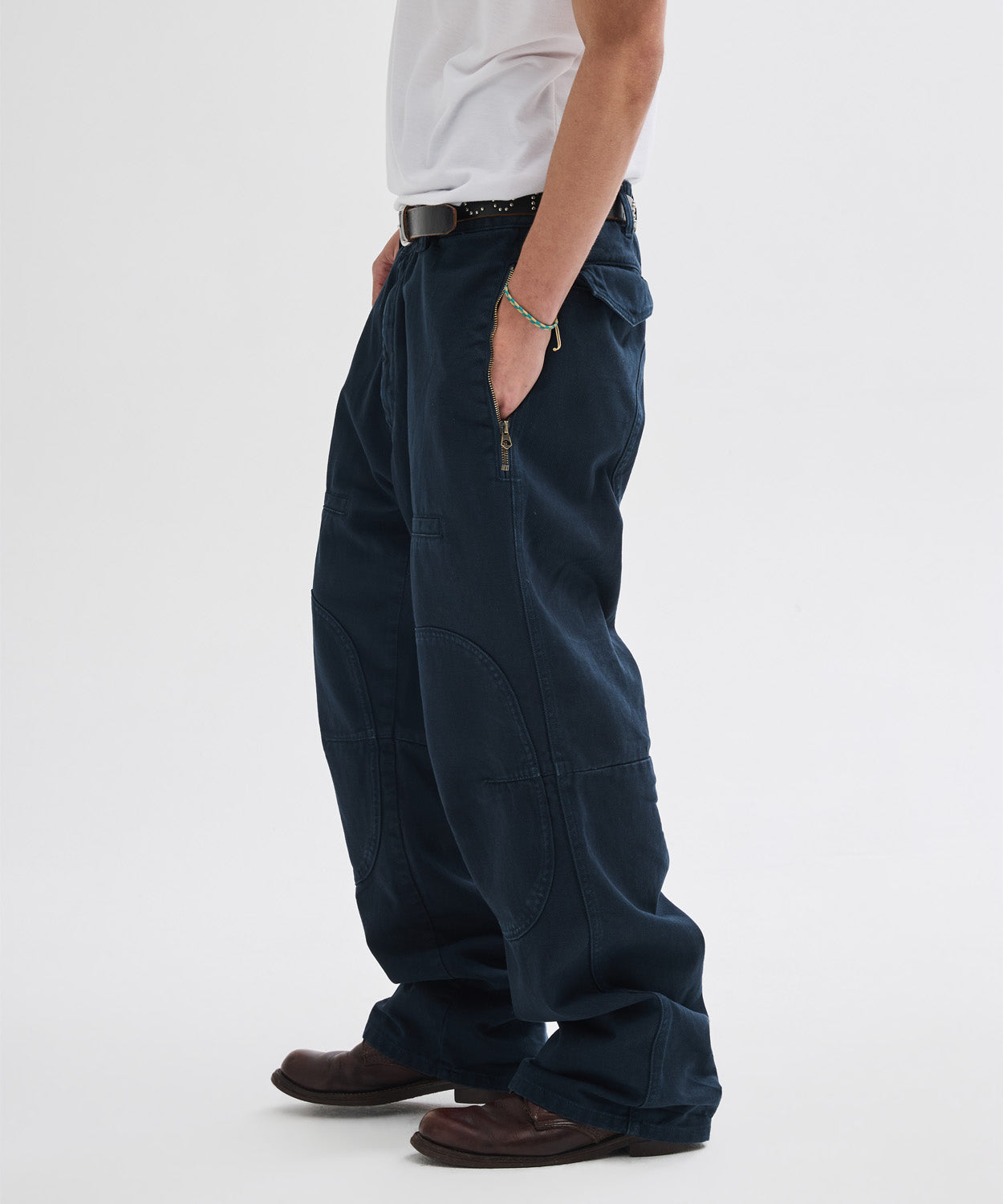 Side Zipper Garment Dyed Cargo Pants [Navy]