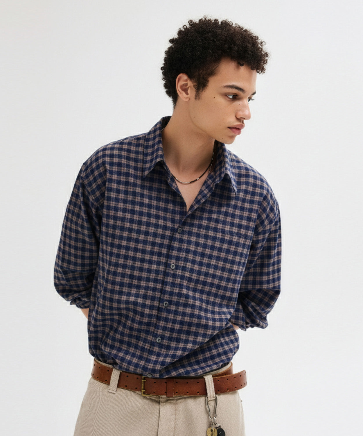 Seersucker Two-Tone Check Shirt [Navy]