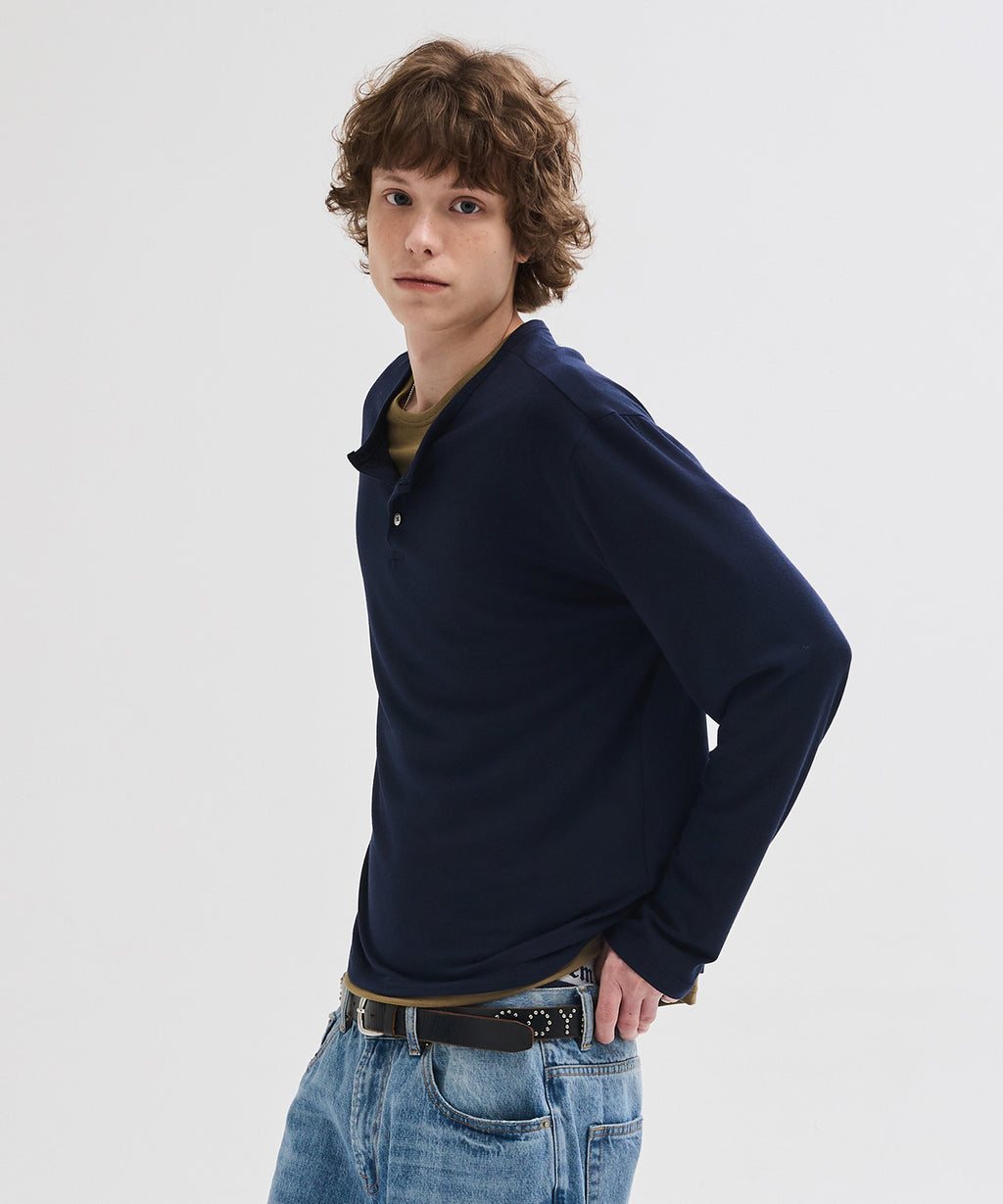 Soft Henley Neck Long Sleeve T-Shirt [Navy]