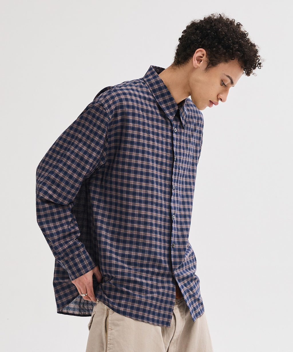 Seersucker Two-Tone Check Shirt [Navy]