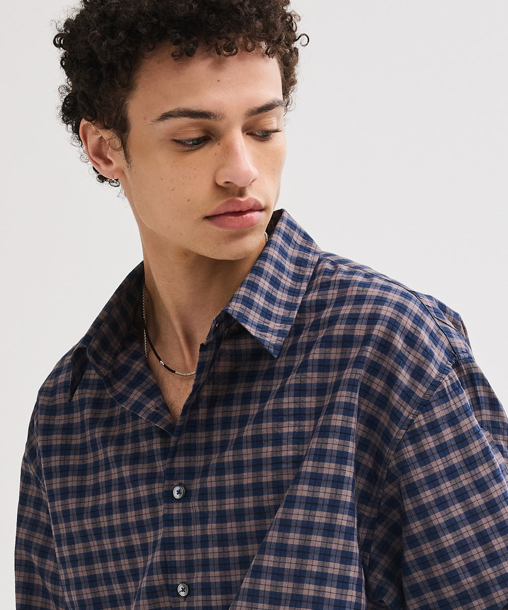 Seersucker Two-Tone Check Shirt [Navy]