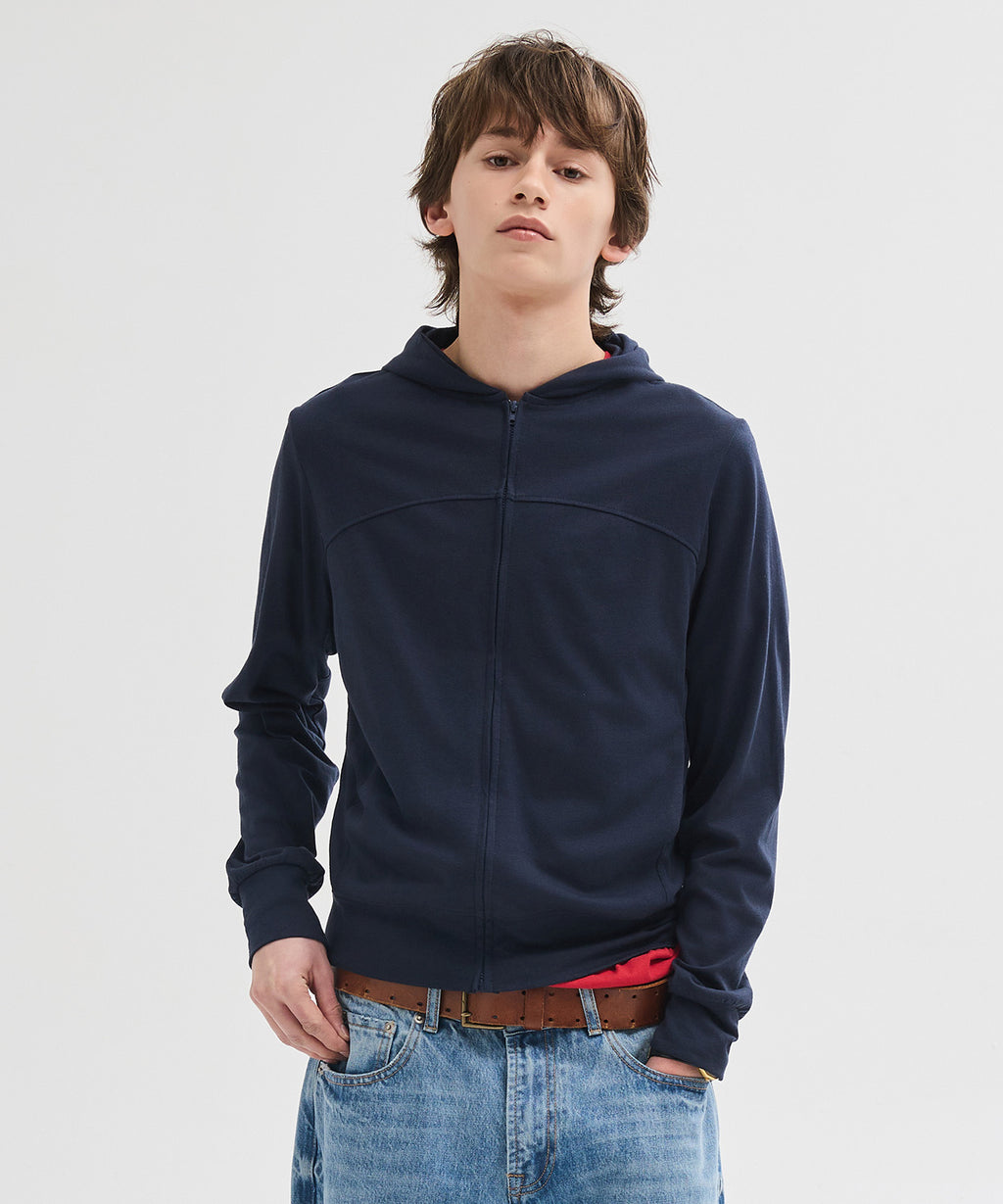 Slim Fit Hoodie Zip-Up [Navy]