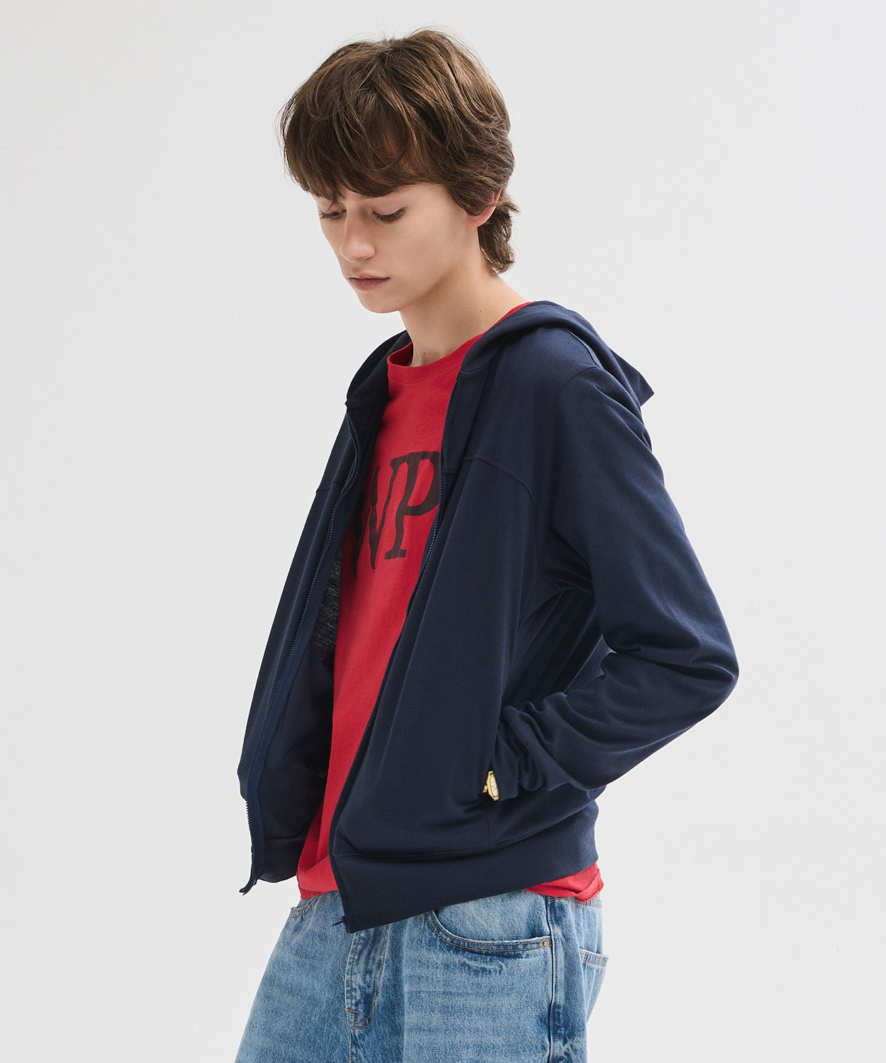 Slim Fit Hoodie Zip-Up [Navy]