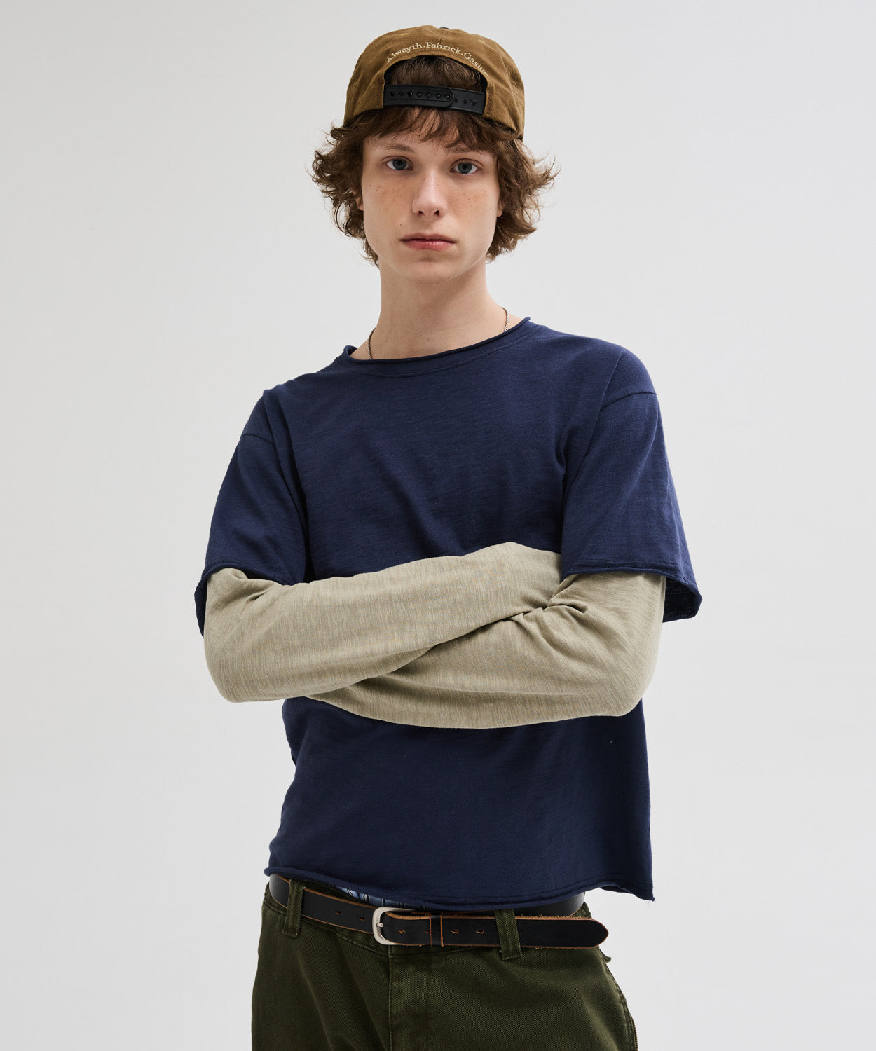 Cut-Off Layered Long Sleeve T-Shirt [Navy]