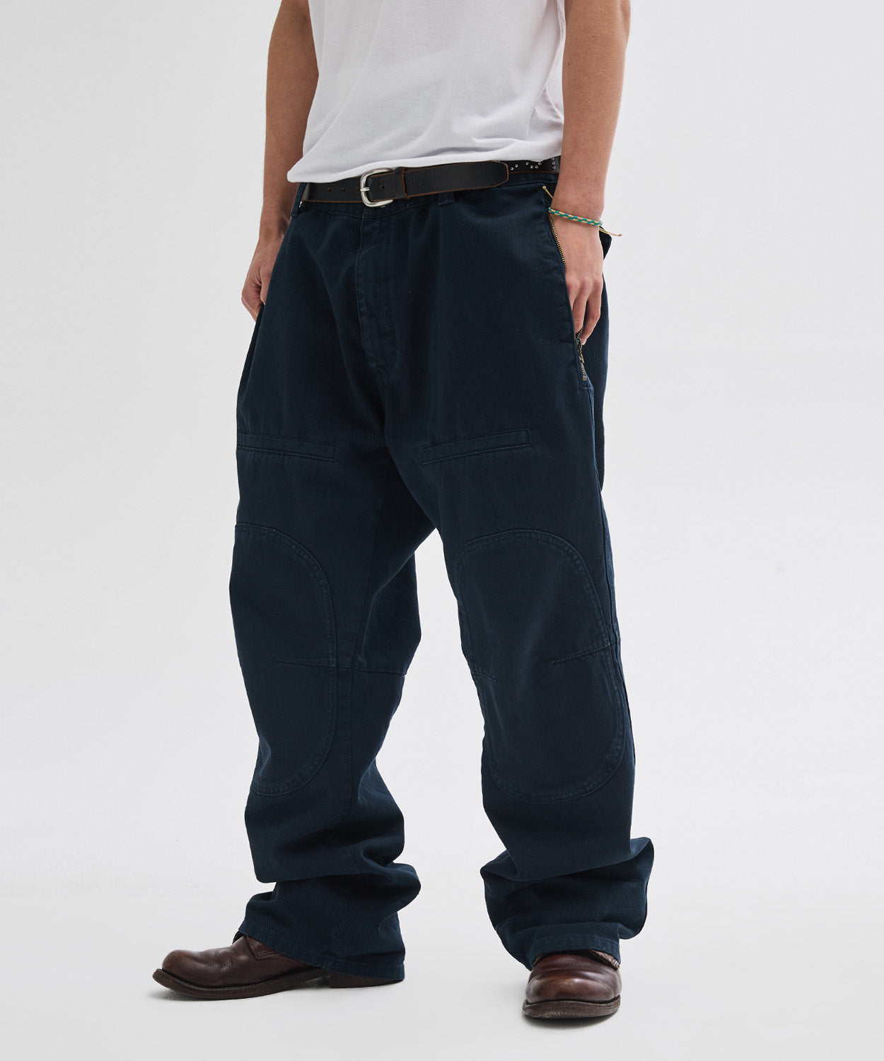 Side Zipper Garment Dyed Cargo Pants [Navy]