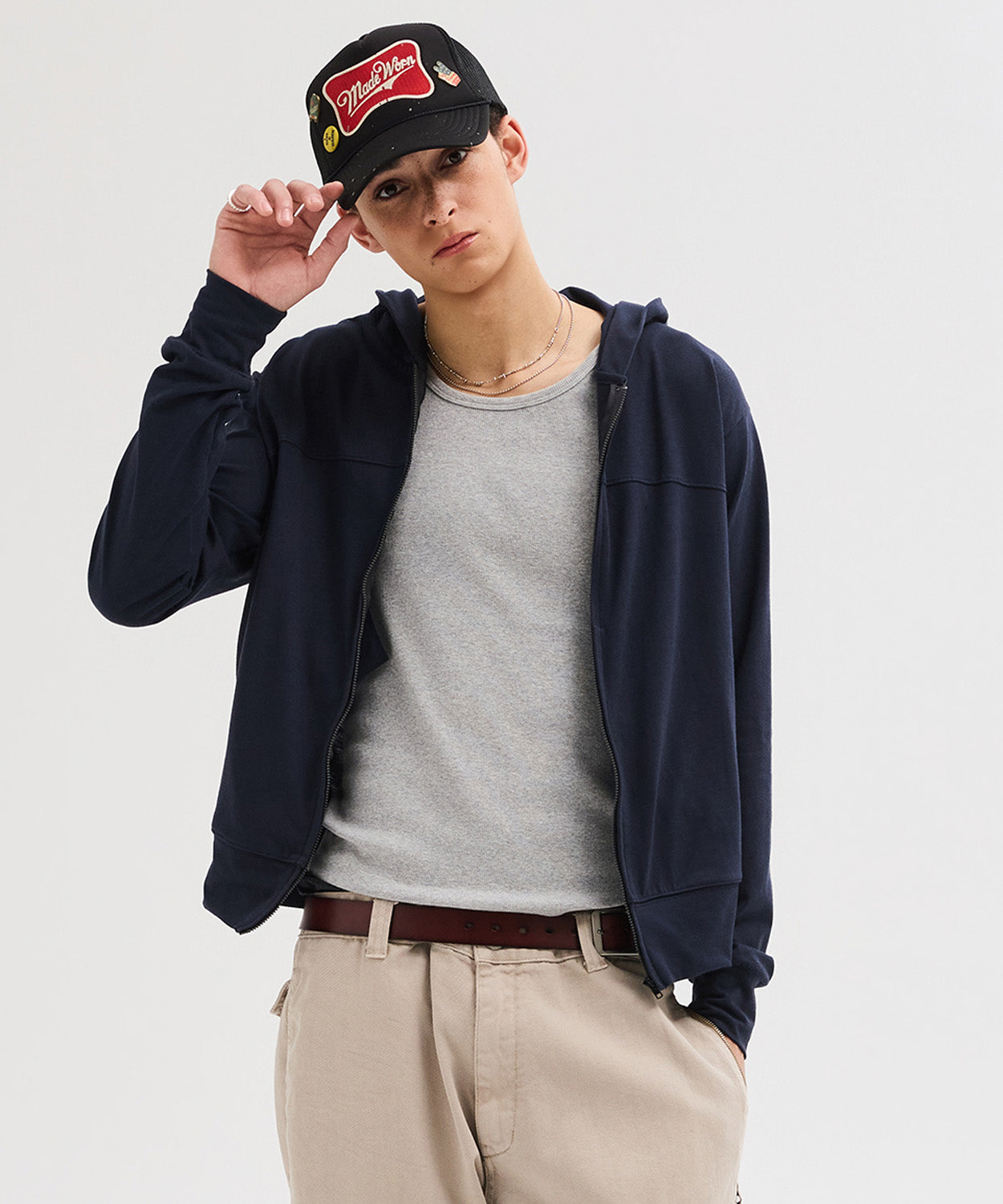 Slim Fit Hoodie Zip-Up [Navy]