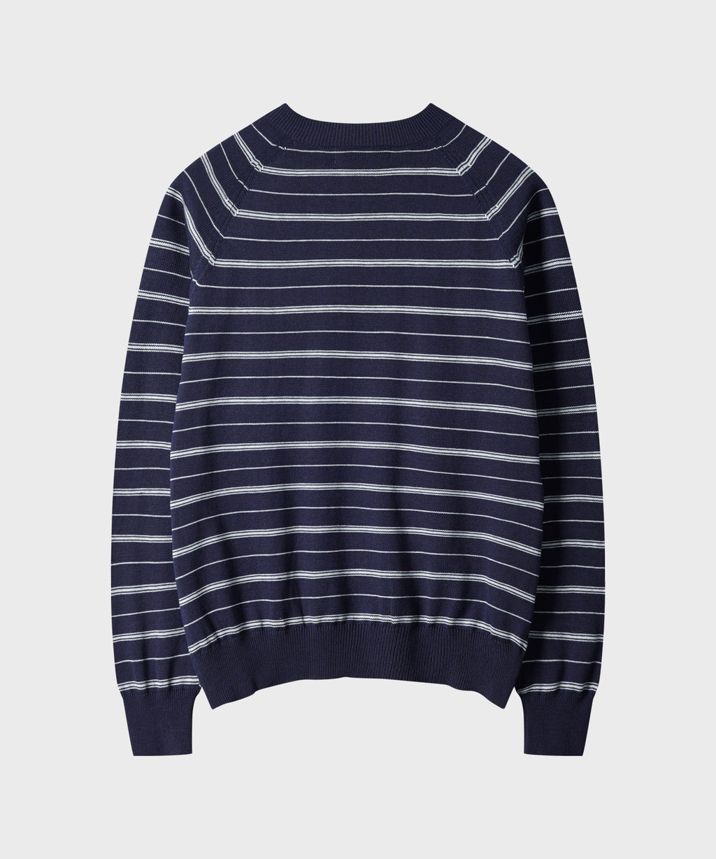 Diagonal Henley Neck Crop Knit [Navy ST]