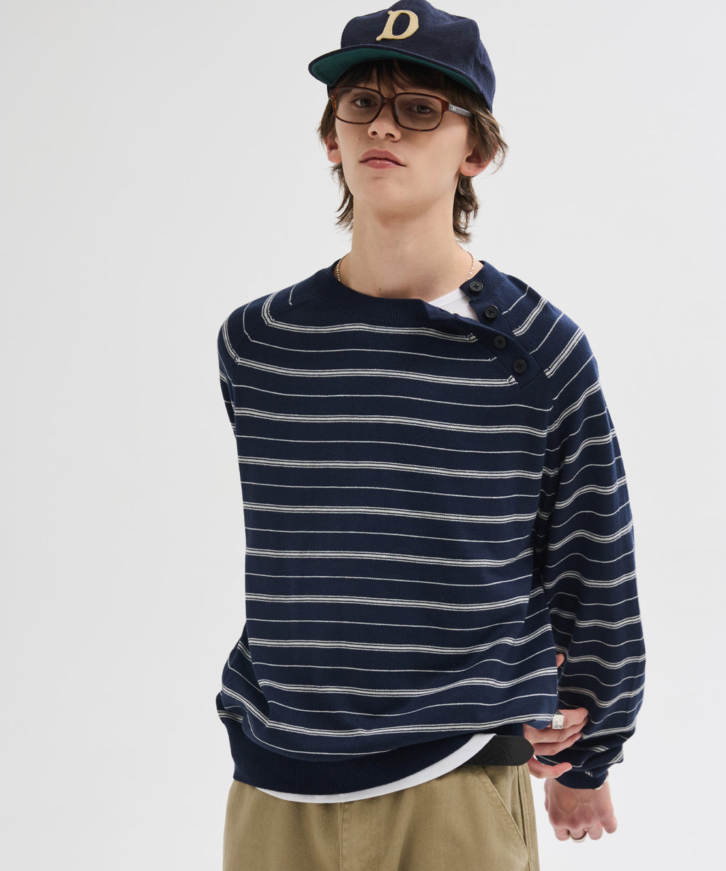 Diagonal Henley Neck Crop Knit [Navy ST]