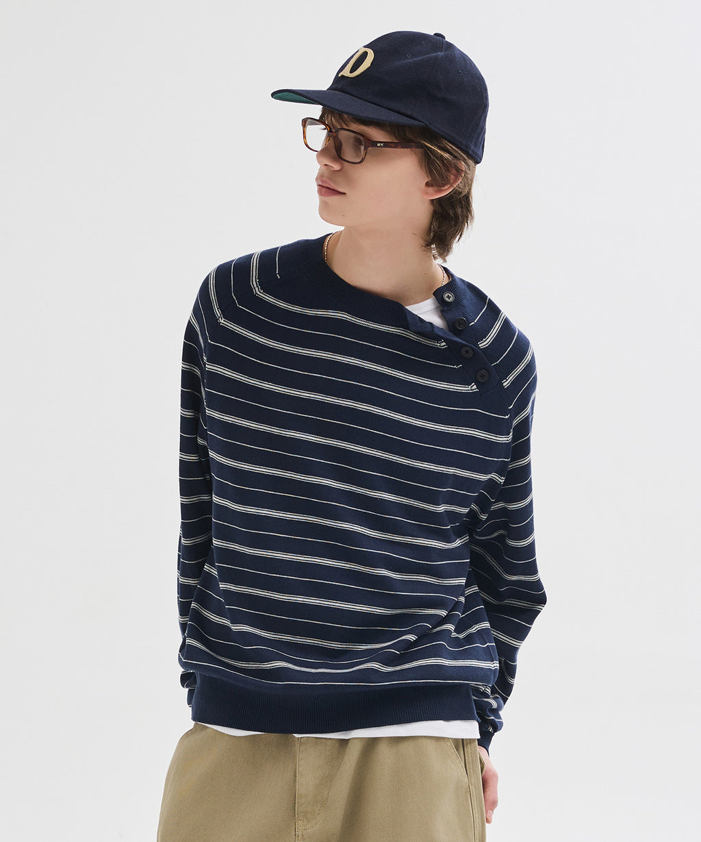 Diagonal Henley Neck Crop Knit [Navy ST]