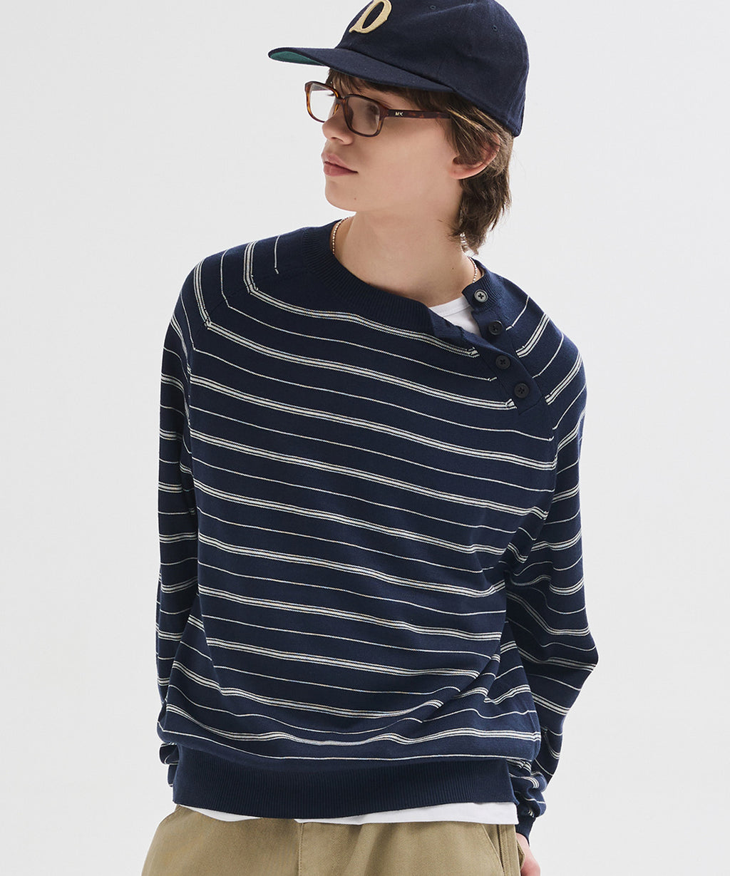 Diagonal Henley Neck Crop Knit [Navy ST]