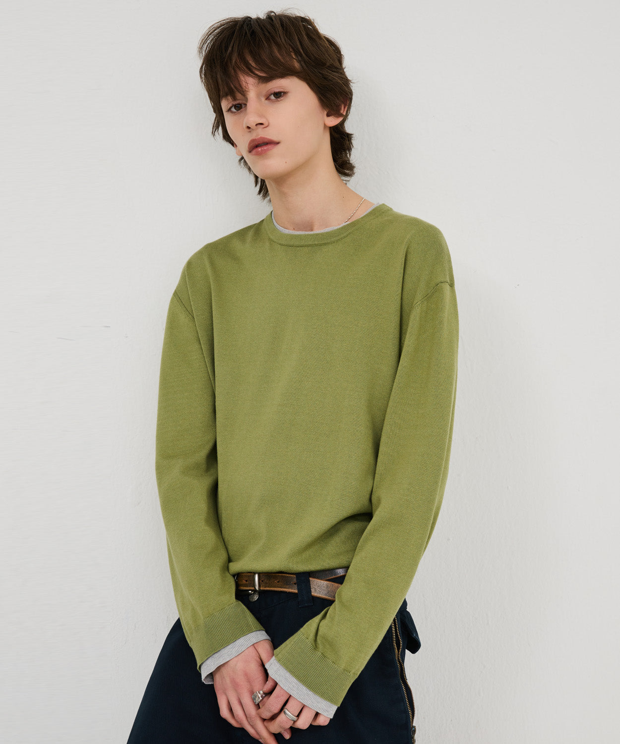 Soft Layer Round Knit [Olive]