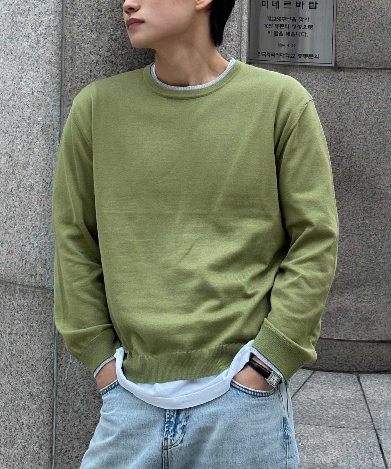 Soft Layer Round Knit [Olive]