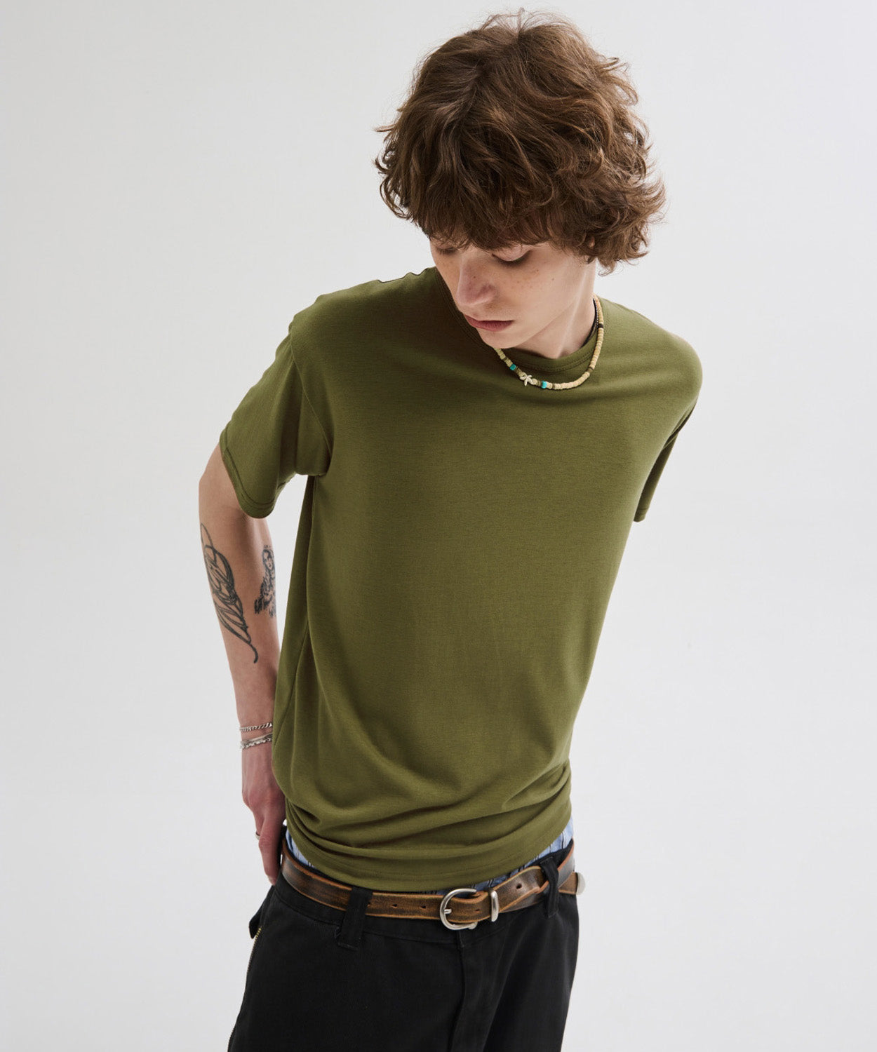 Soft U-Neck Inner T-Shirt [Olive]