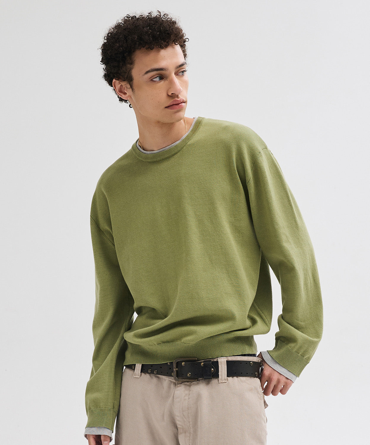 Soft Layer Round Knit [Olive]