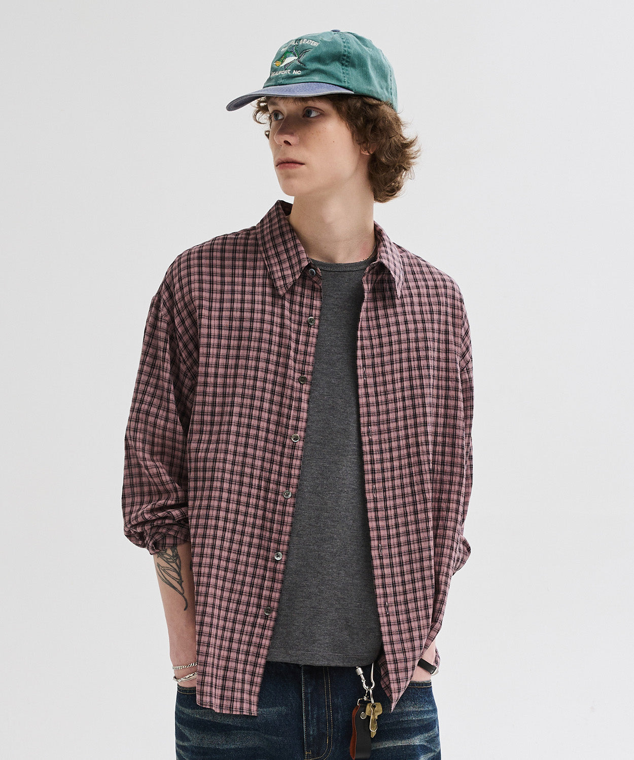 Essential Seersucker Check Shirt [Pink]