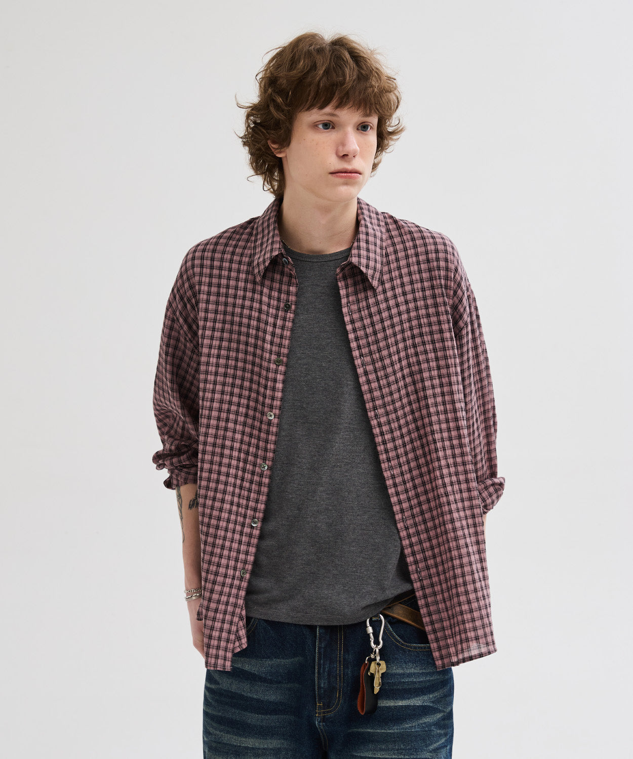 Essential Seersucker Check Shirt [Pink]