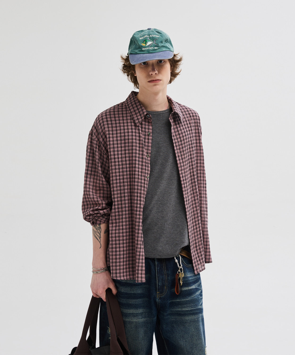 Essential Seersucker Check Shirt [Pink]