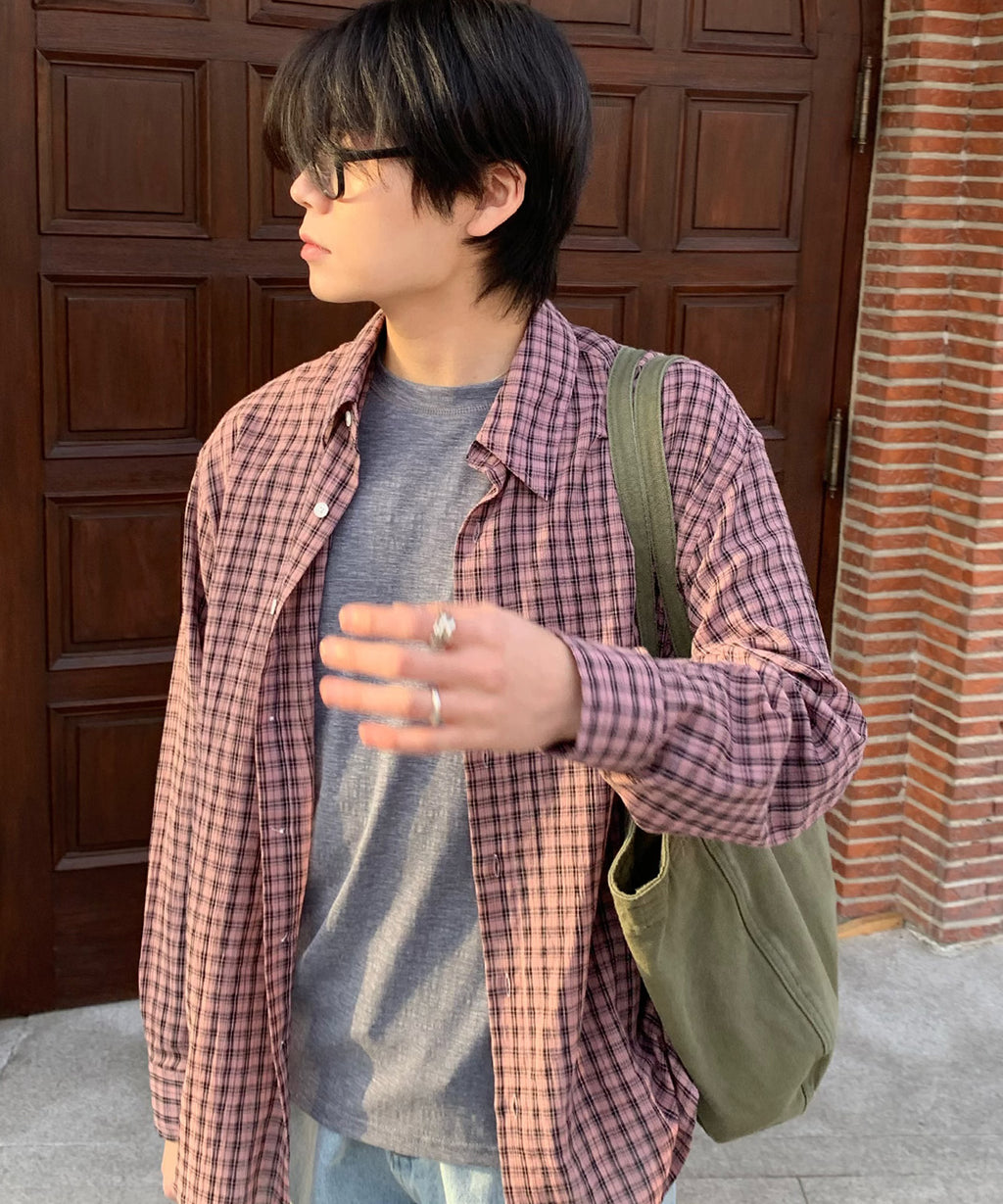 Essential Seersucker Check Shirt [Pink]