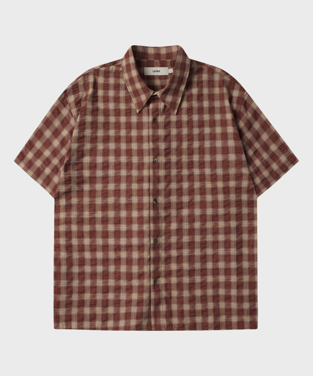 Crinkle Vintage Check Short Sleeve Shirt [Red]