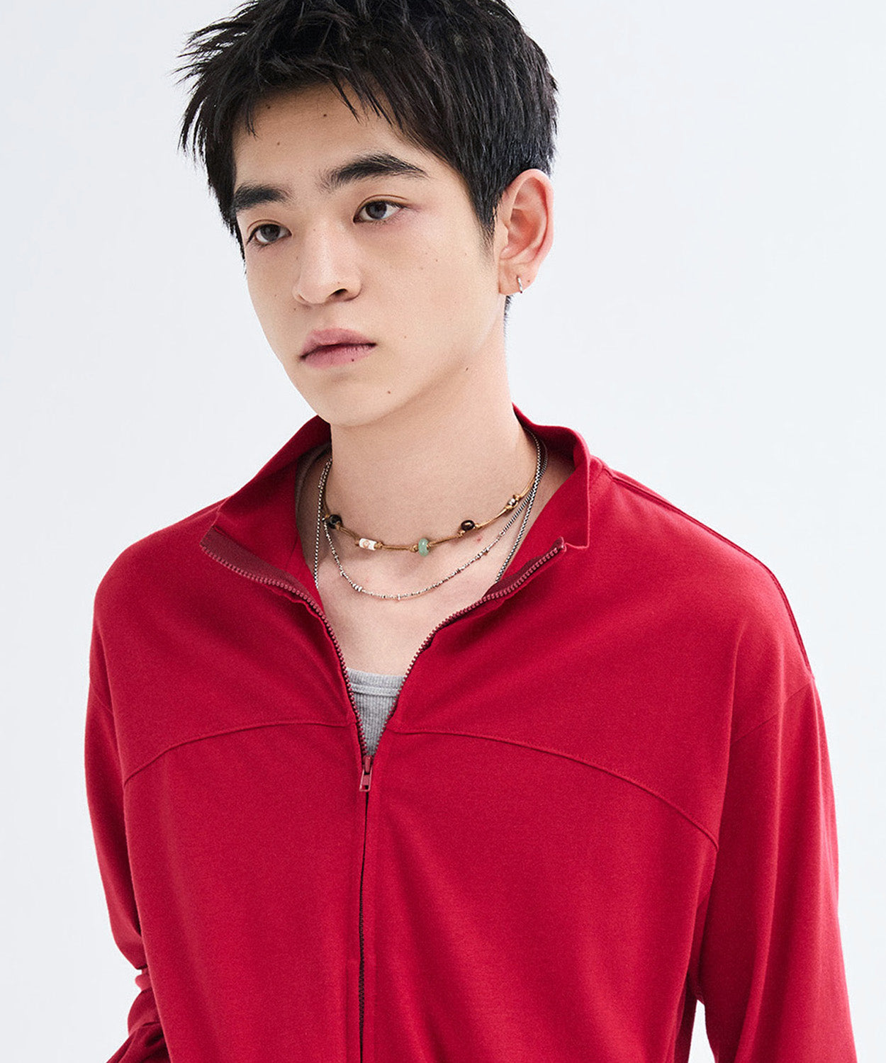 Slim Fit Light Jersey Zip-Up [Vintage Red]