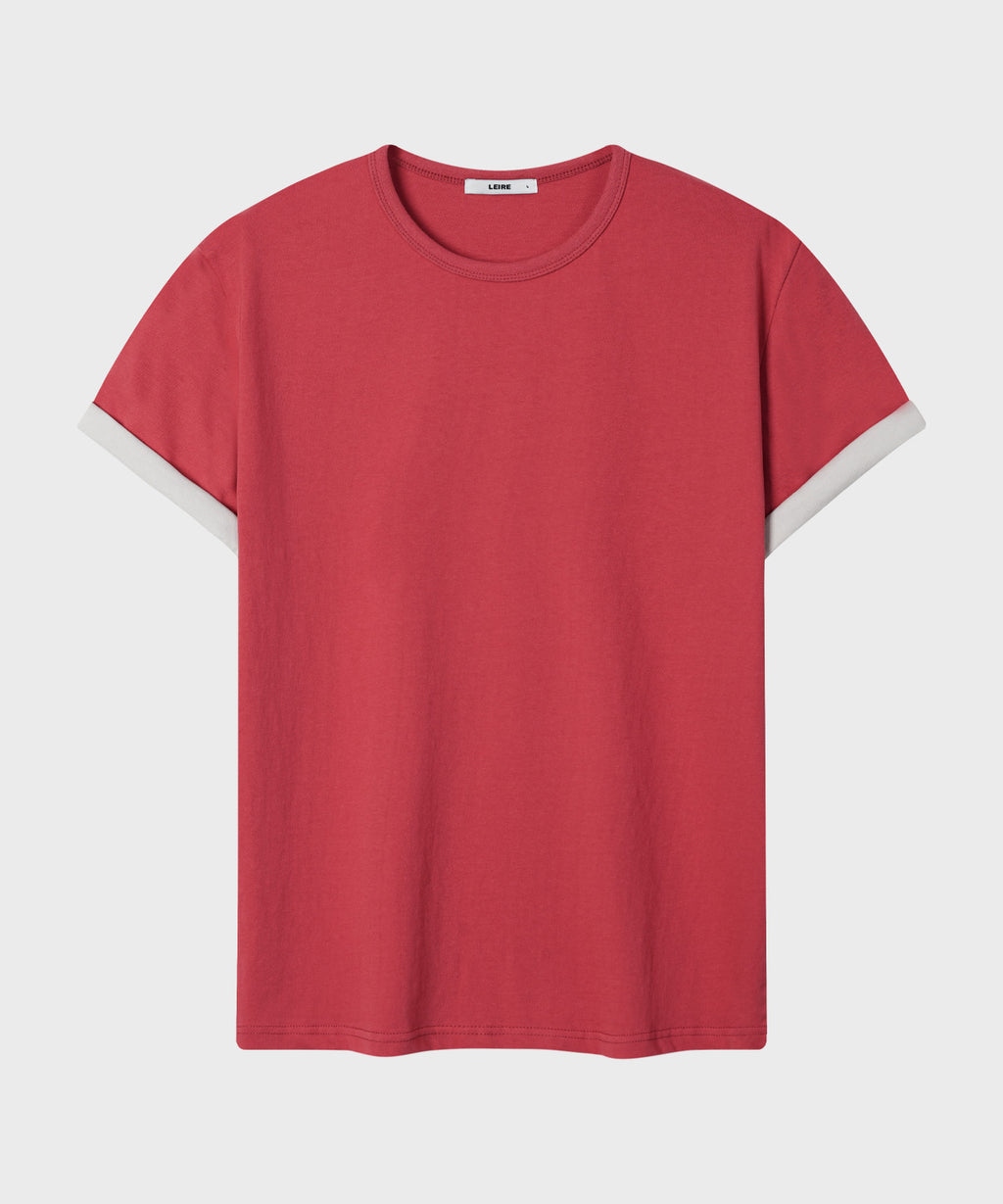 Color Layered Roll-Up T-Shirt [Red]